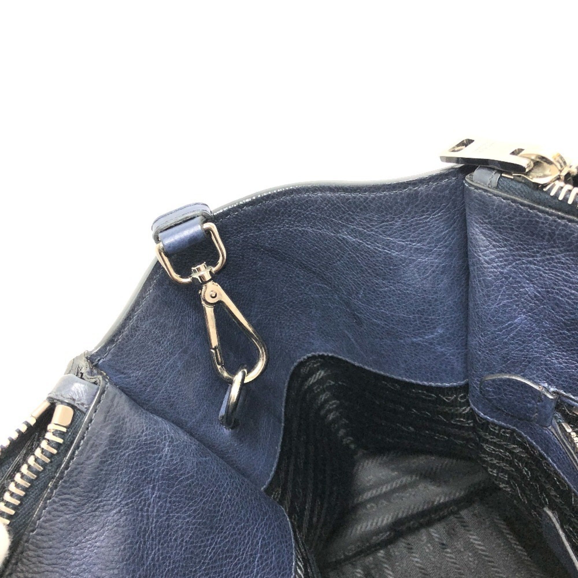 Prada Blue Leather Handbag Tote Bag (Pre-Owned)