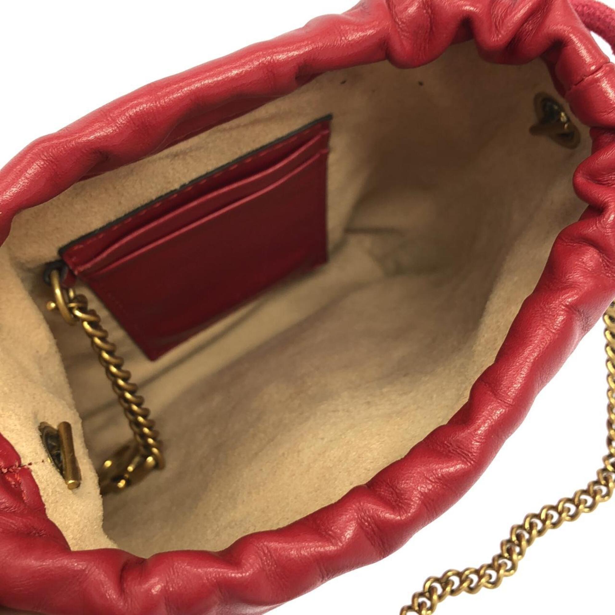 Gucci Red Color Quilting Leather Shoulder Bag (Pre-Owned)
