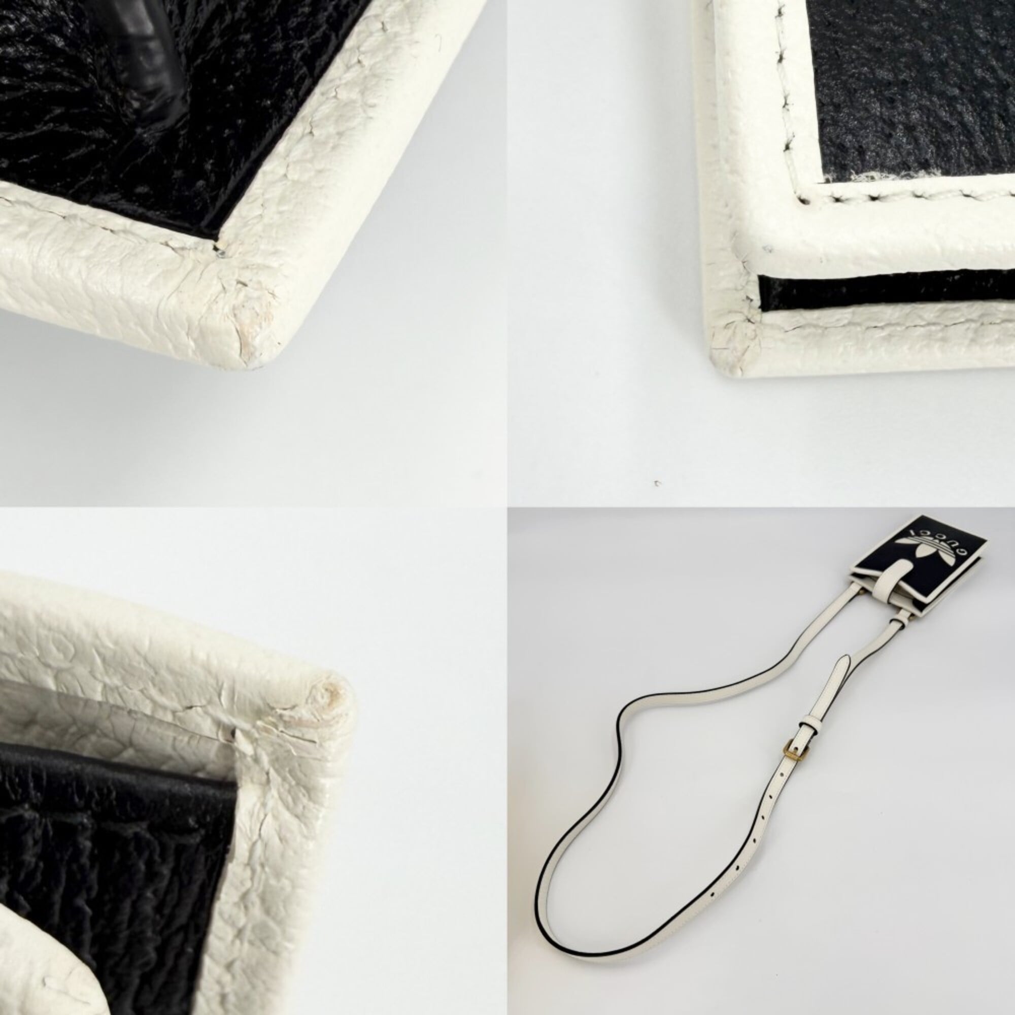 Gucci Black White Leather Shoulder Bag (Pre-Owned)