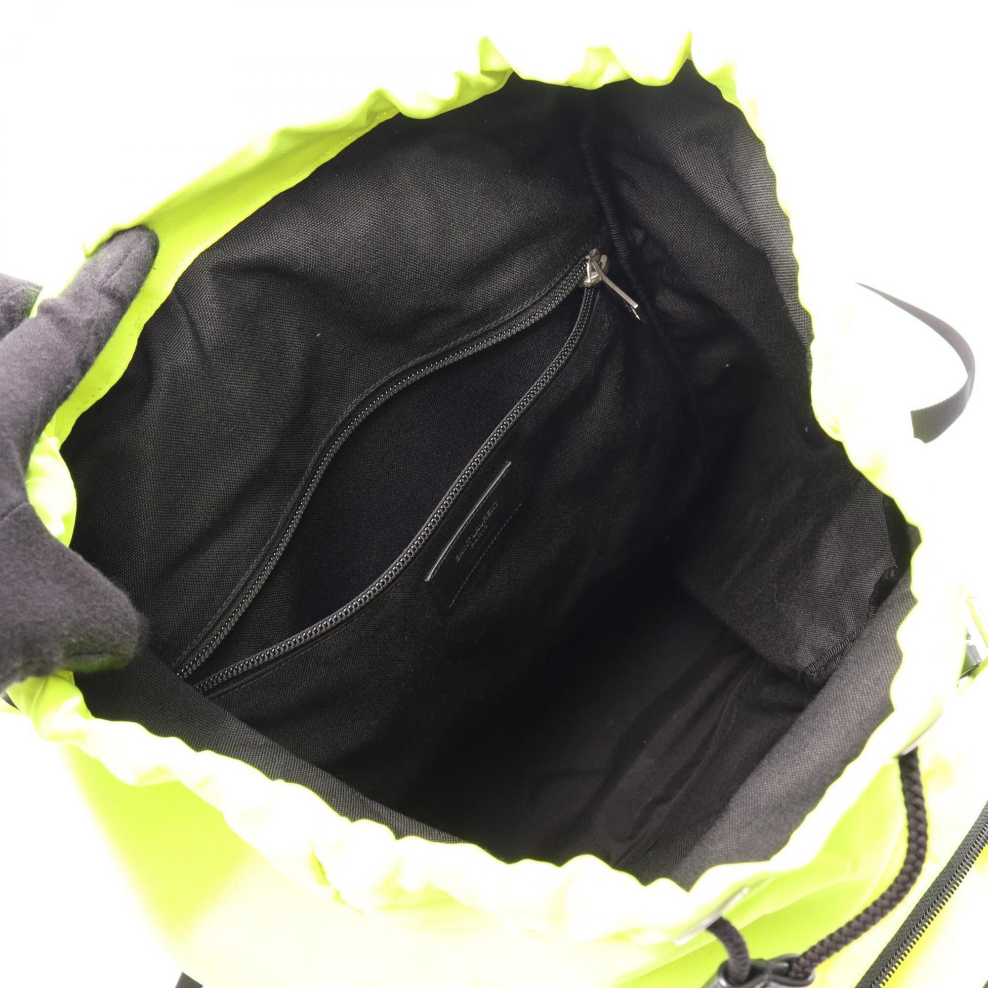 Yves Saint Laurent Black Green Nylon Leather Canvas Backpack Handbag (Pre-Owned)