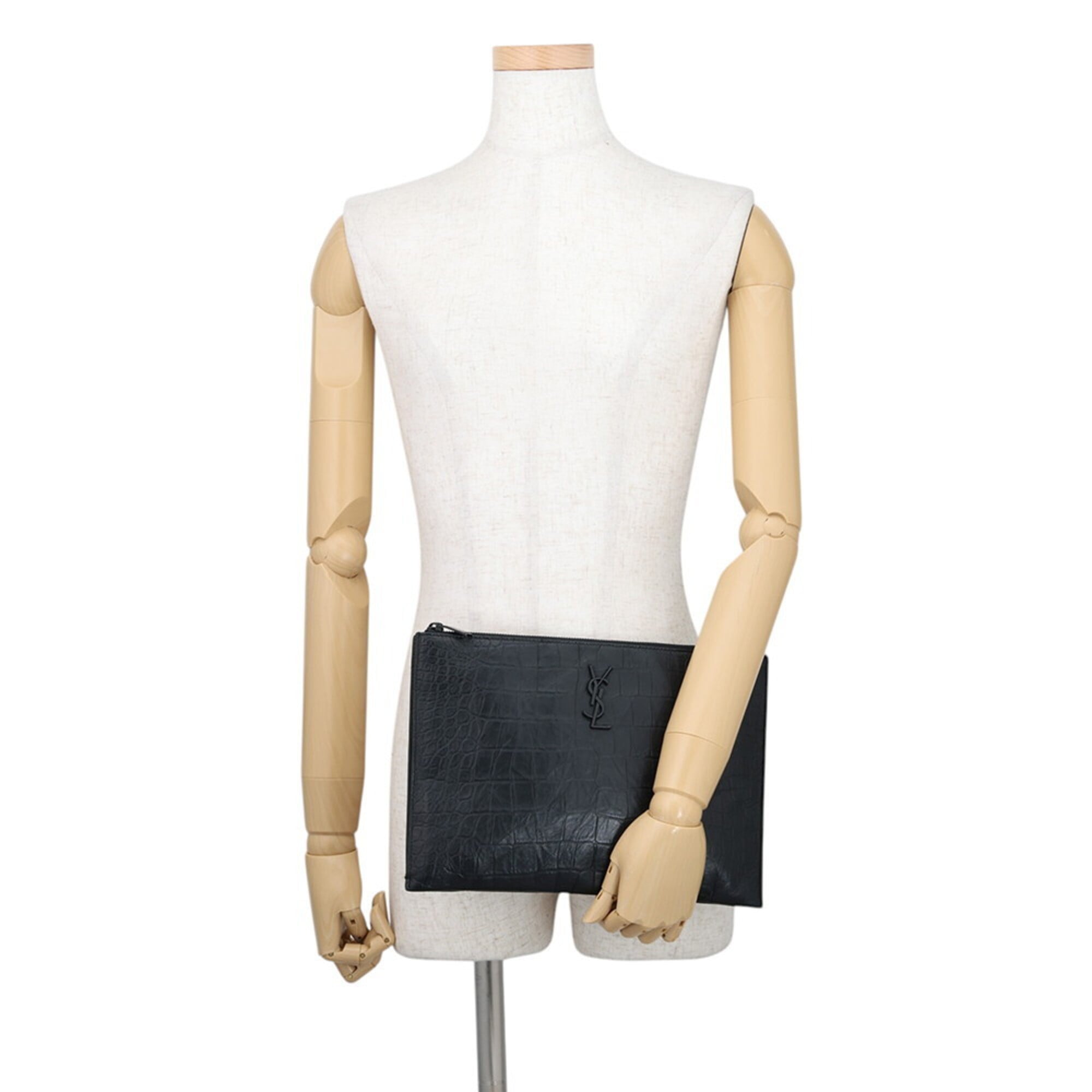 Yves Saint Laurent Black Leather Clutch Bag Handbag (Pre-Owned)