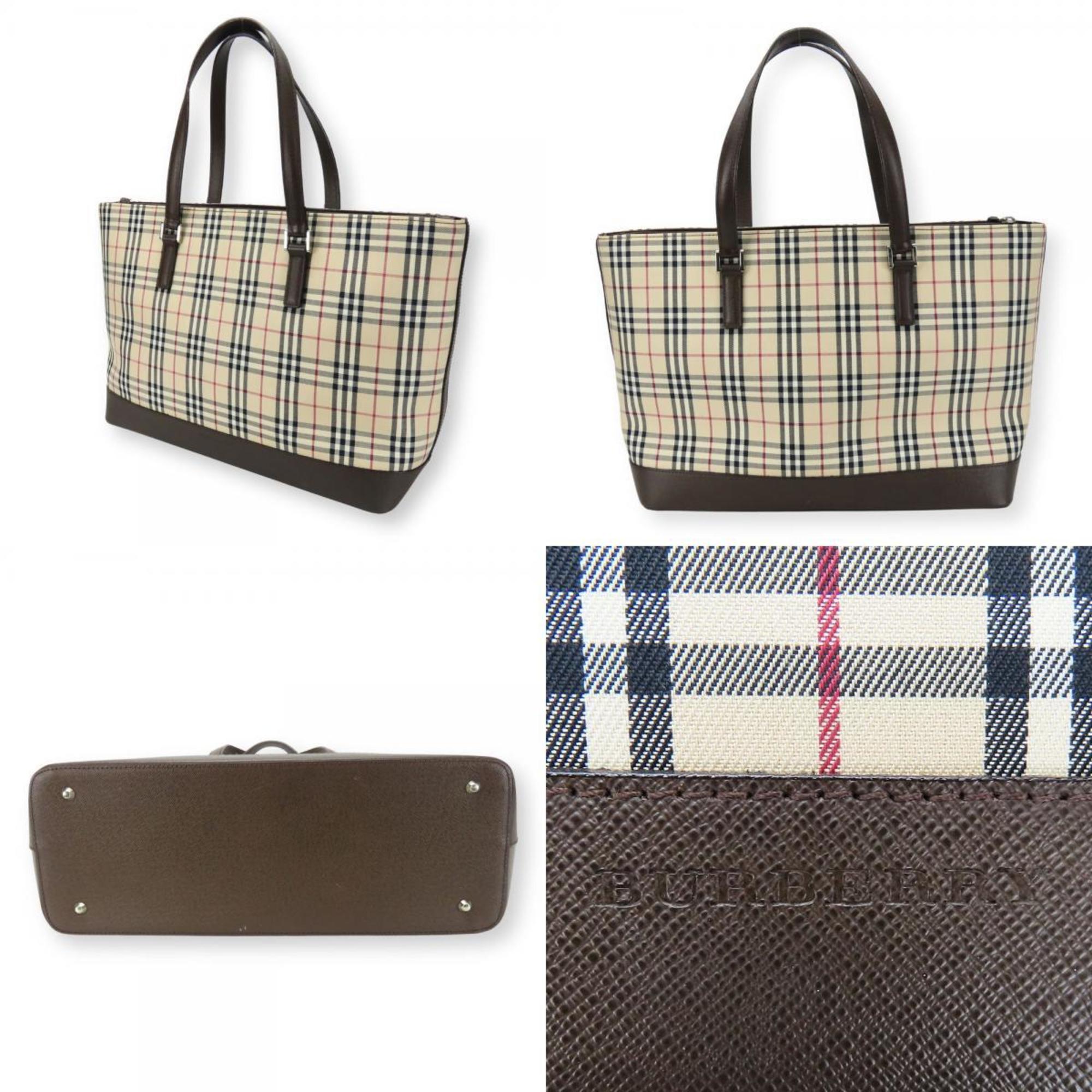 Burberry Beige Brown Canvas Leather Tote Bag (Pre-Owned)