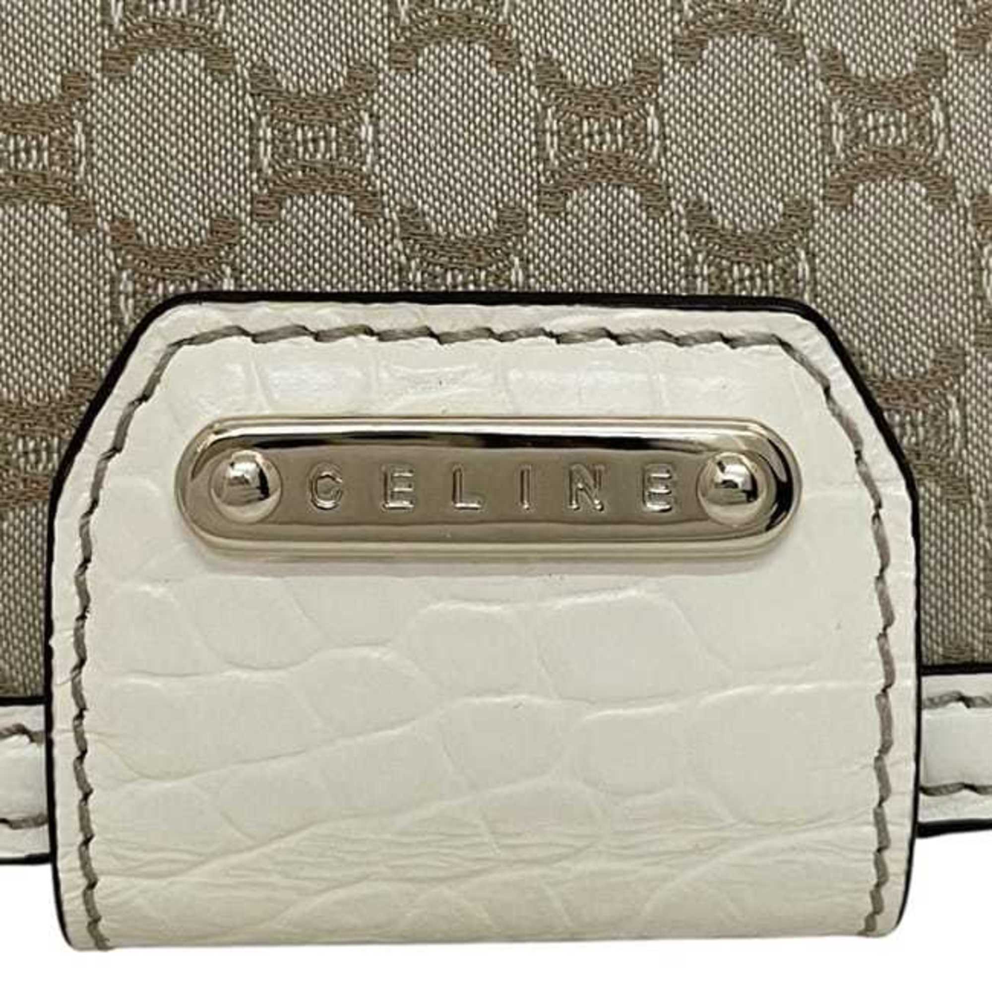 Celine Beige White Canvas Leather Long Wallet (Bi-Fold) (Pre-Owned)