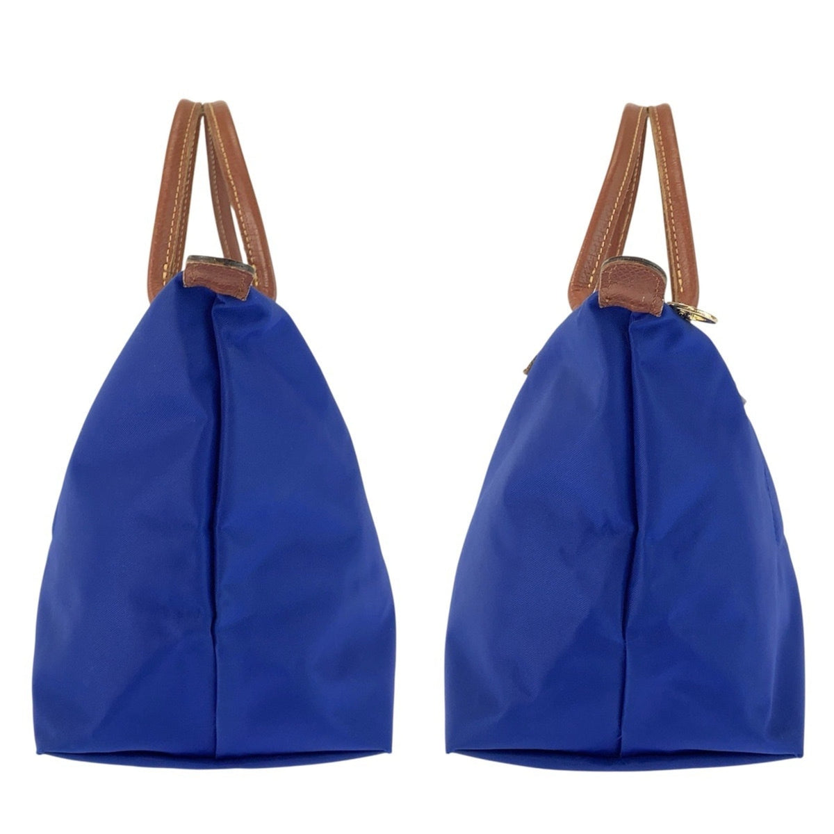 Longchamp Blue Brown Nylon Leather Handbag Tote Bag (Pre-Owned)