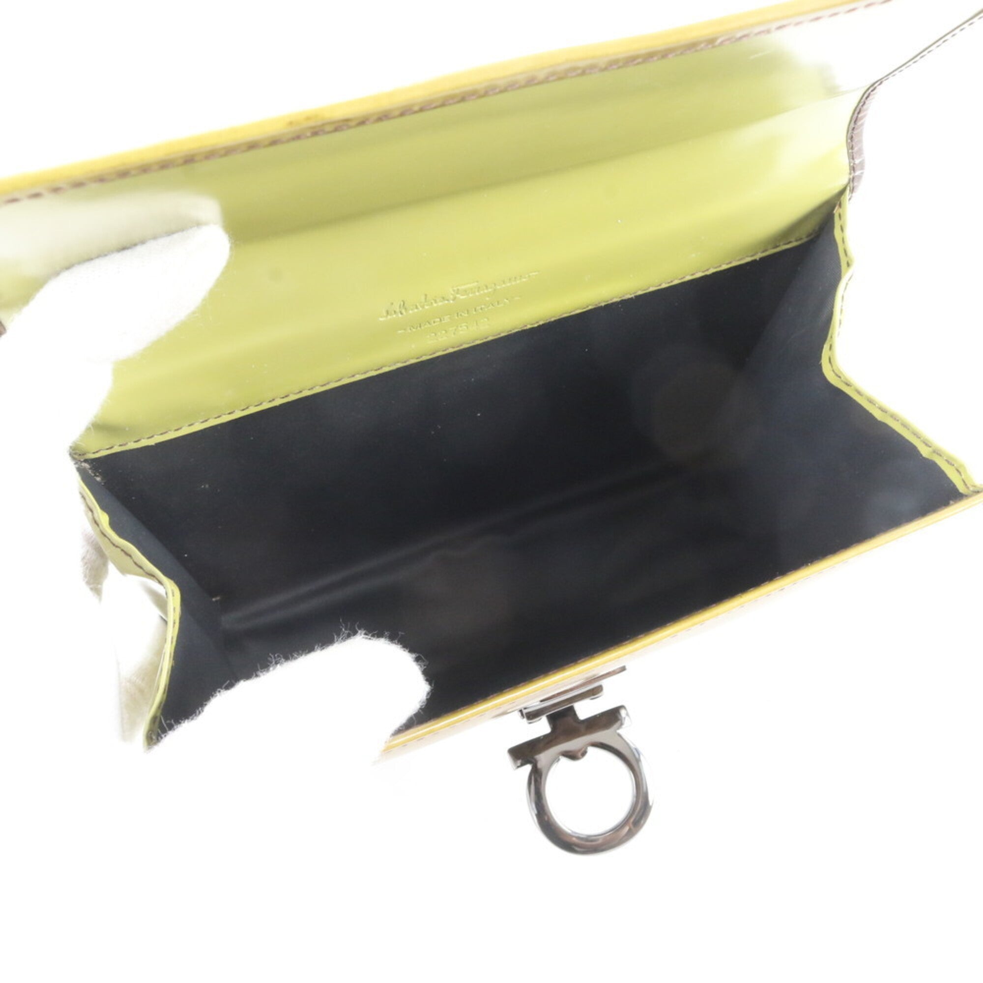 Salvatore Ferragamo Gancini Green Khaki Leather Clutch Bag Handbag Pouch Tote Bag (Pre-Owned)