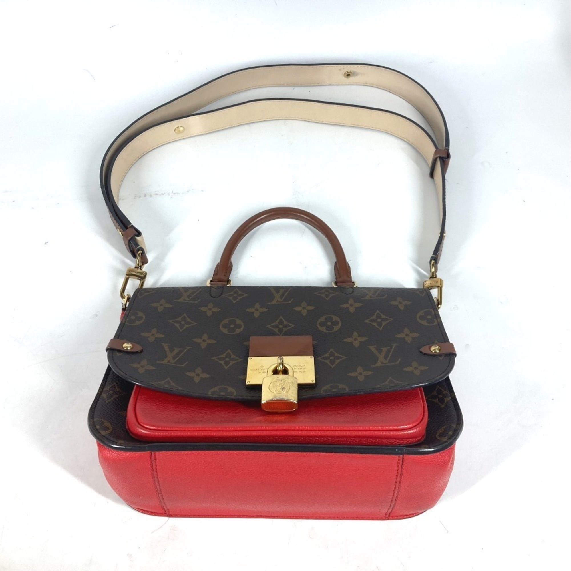 Louis Vuitton Brown Red Color Monogram Handbag Shoulder Bag Tote Bag (Pre-Owned)