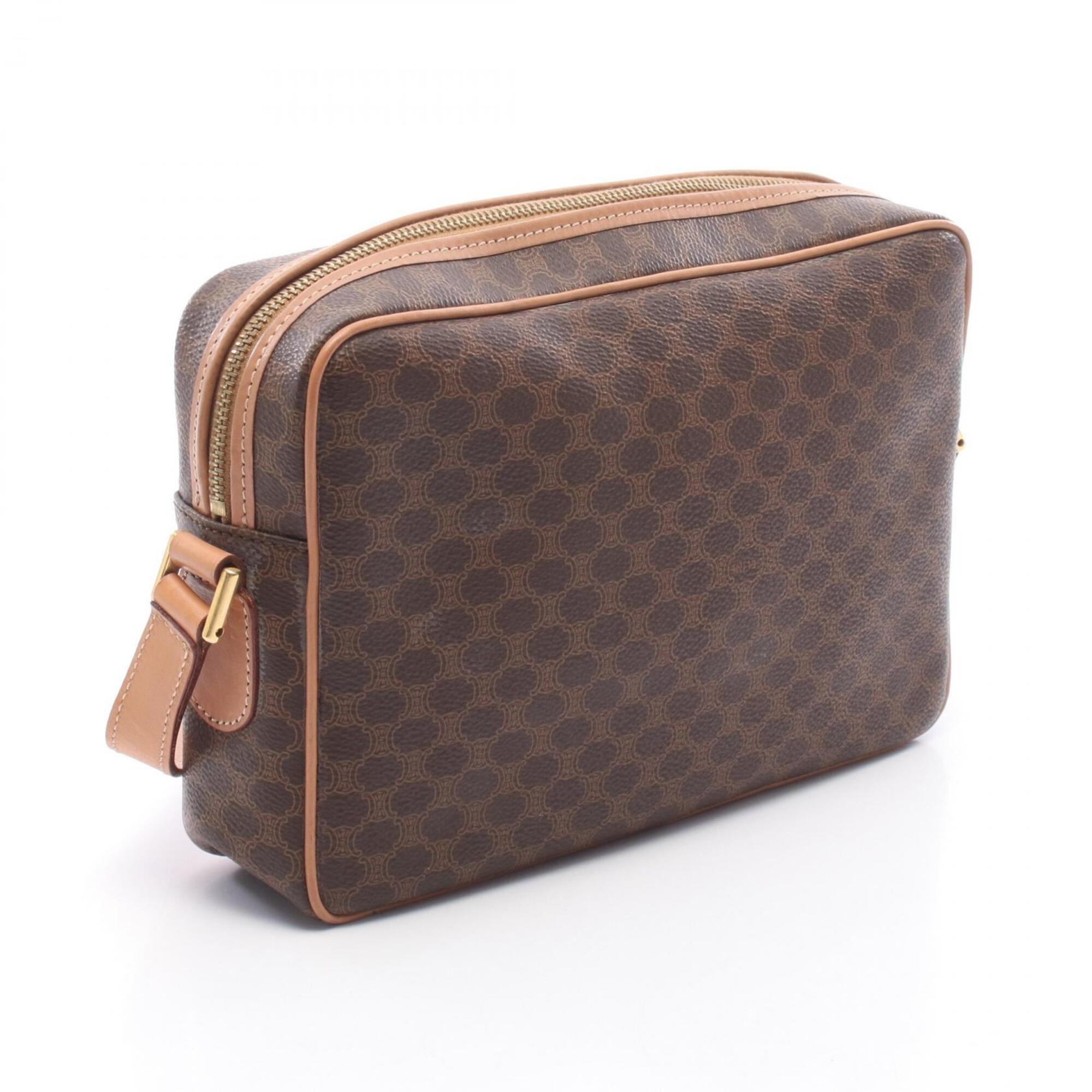 Celine Brown Coated Canvas Leather Handbag Shoulder Bag (Pre-Owned)