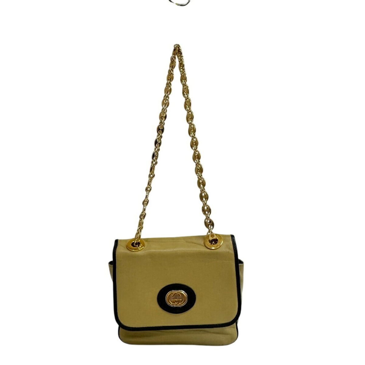 Gucci Beige Black Leather Handbag Shoulder Bag (Pre-Owned)