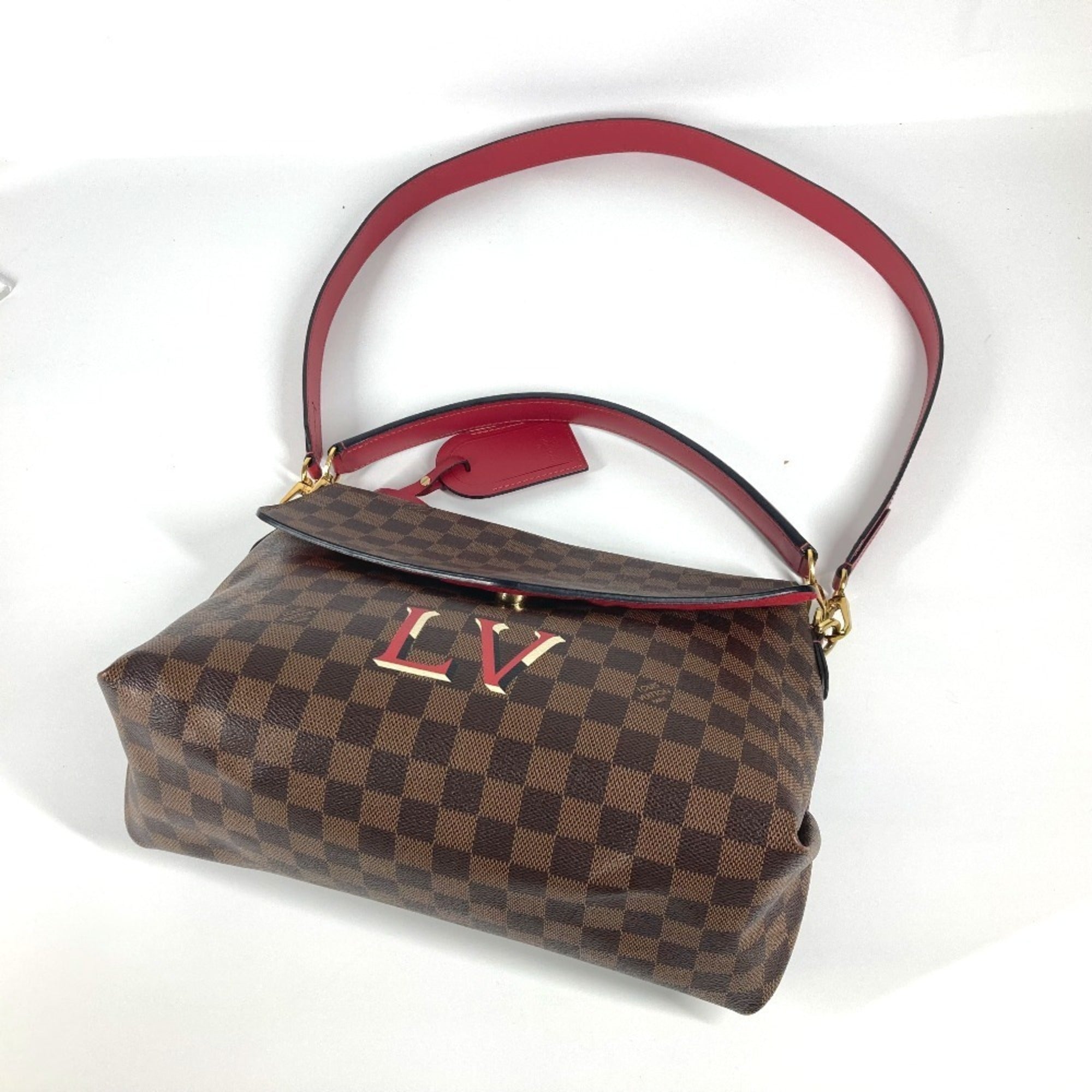 Louis Vuitton Brown Damier Canvas Ebene Galle Red Color Damier Canvas Handbag Shoulder Bag Tote Bag (Pre-Owned)