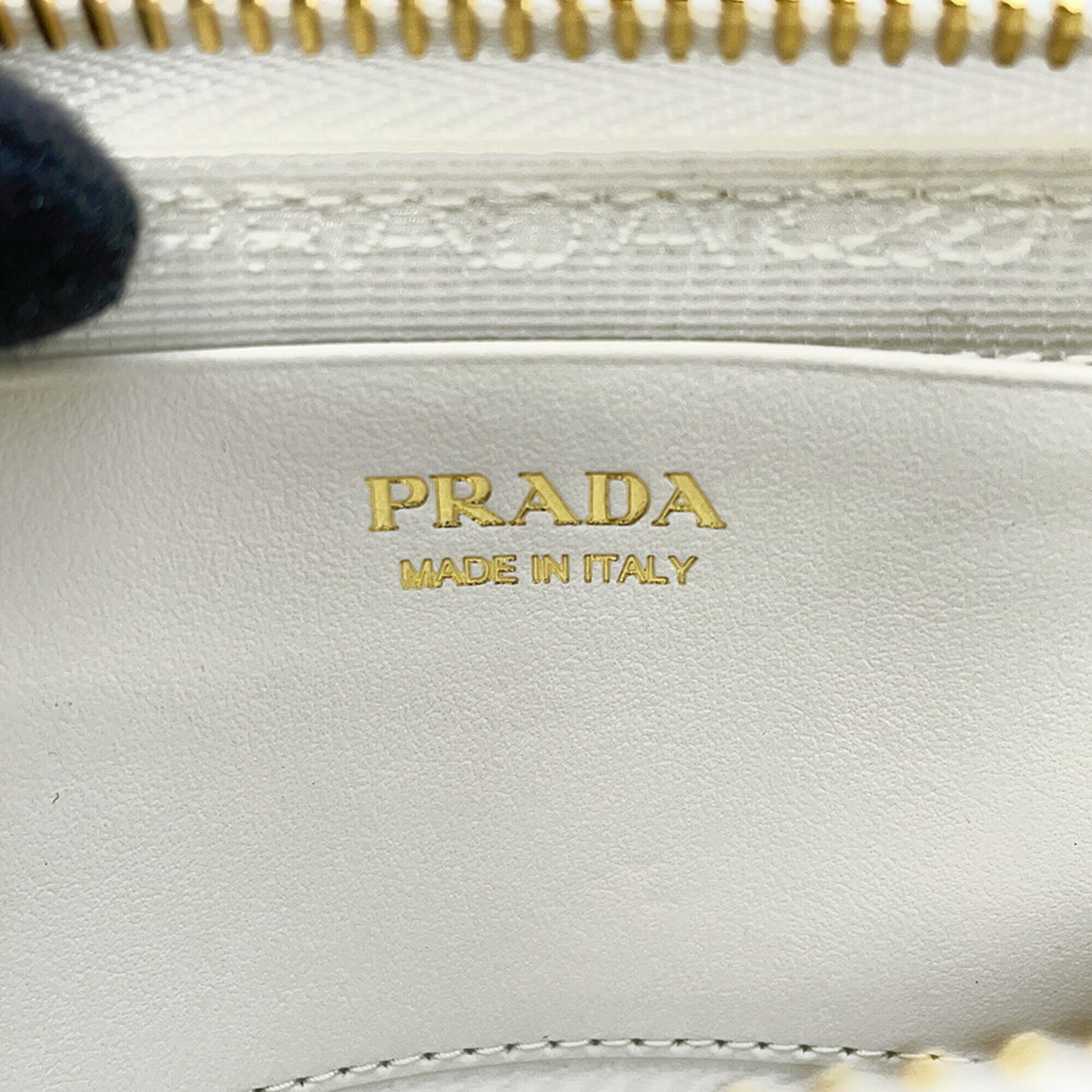 Prada White Leather Raffia Handbag Pouch Shoulder Bag (Pre-Owned)