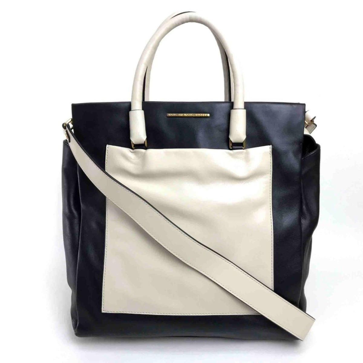 Marc By Marc Jacobs Black Light Beige Leather Handbag Shoulder Bag Tote Bag (Pre-Owned)