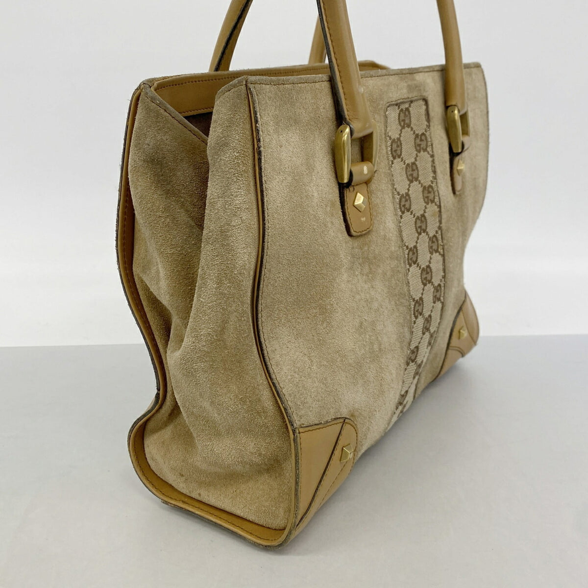 Gucci Beige Canvas Suede Handbag (Pre-Owned)