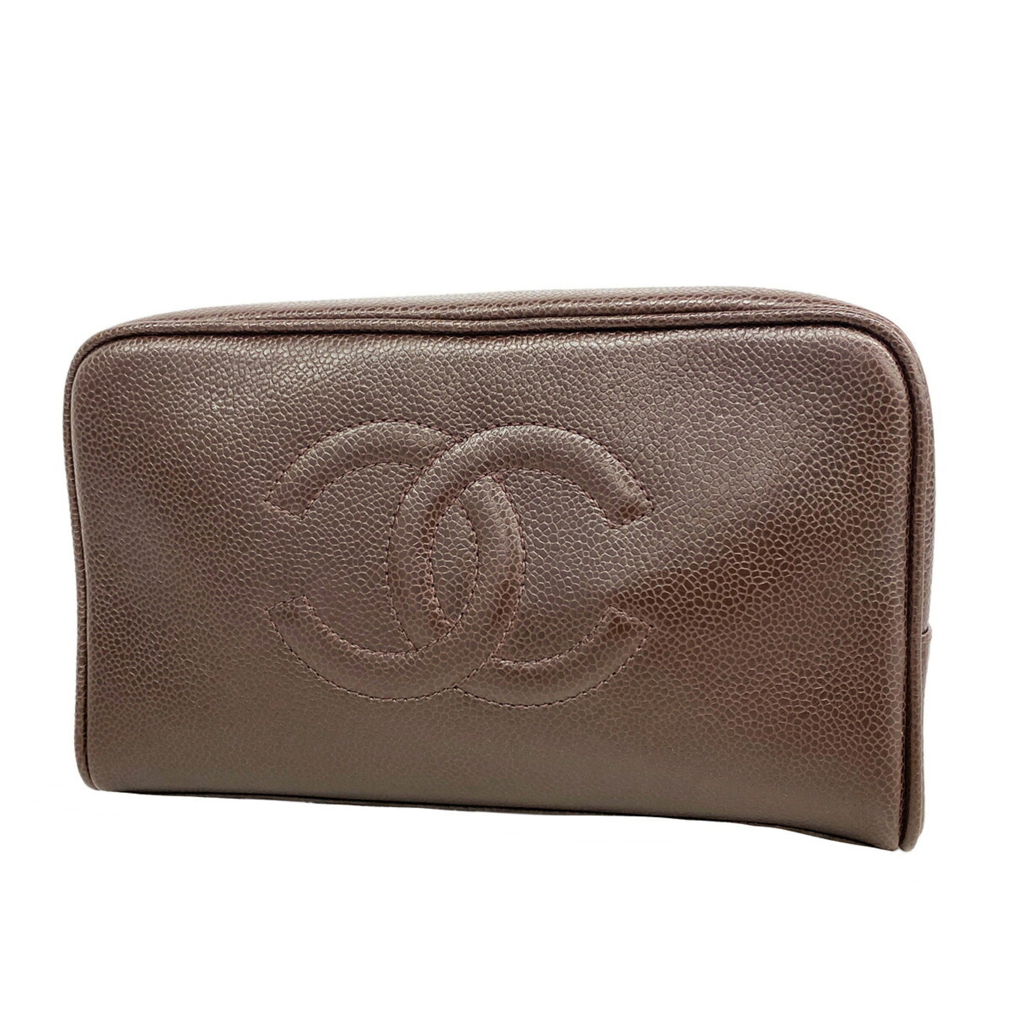 Chanel Dark Brown Grained Calfskin Pouch (Pre-Owned)