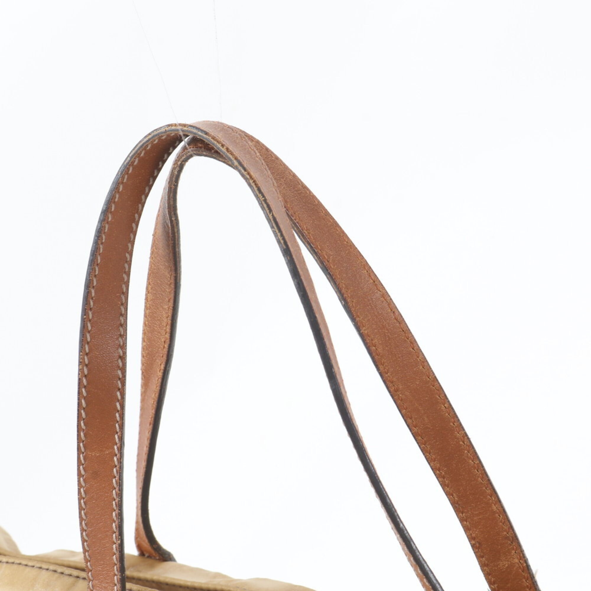 Gucci Beige Nylon Leather Handbag Tote Bag (Pre-Owned)