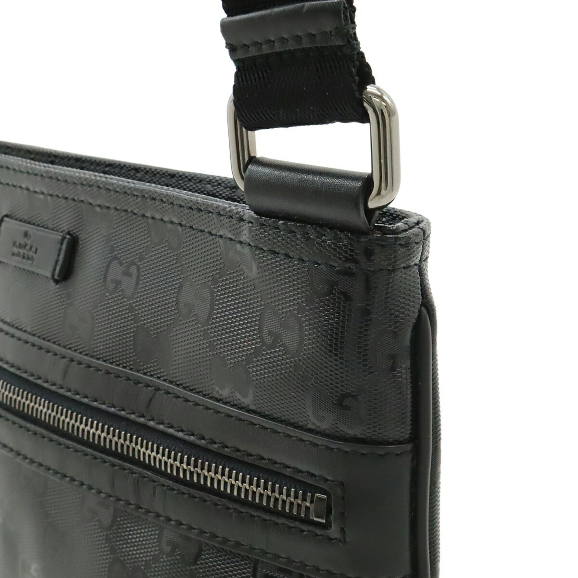 Gucci Gg Imprimé Black Coated Canvas Leather Shoulder Bag (Pre-Owned)