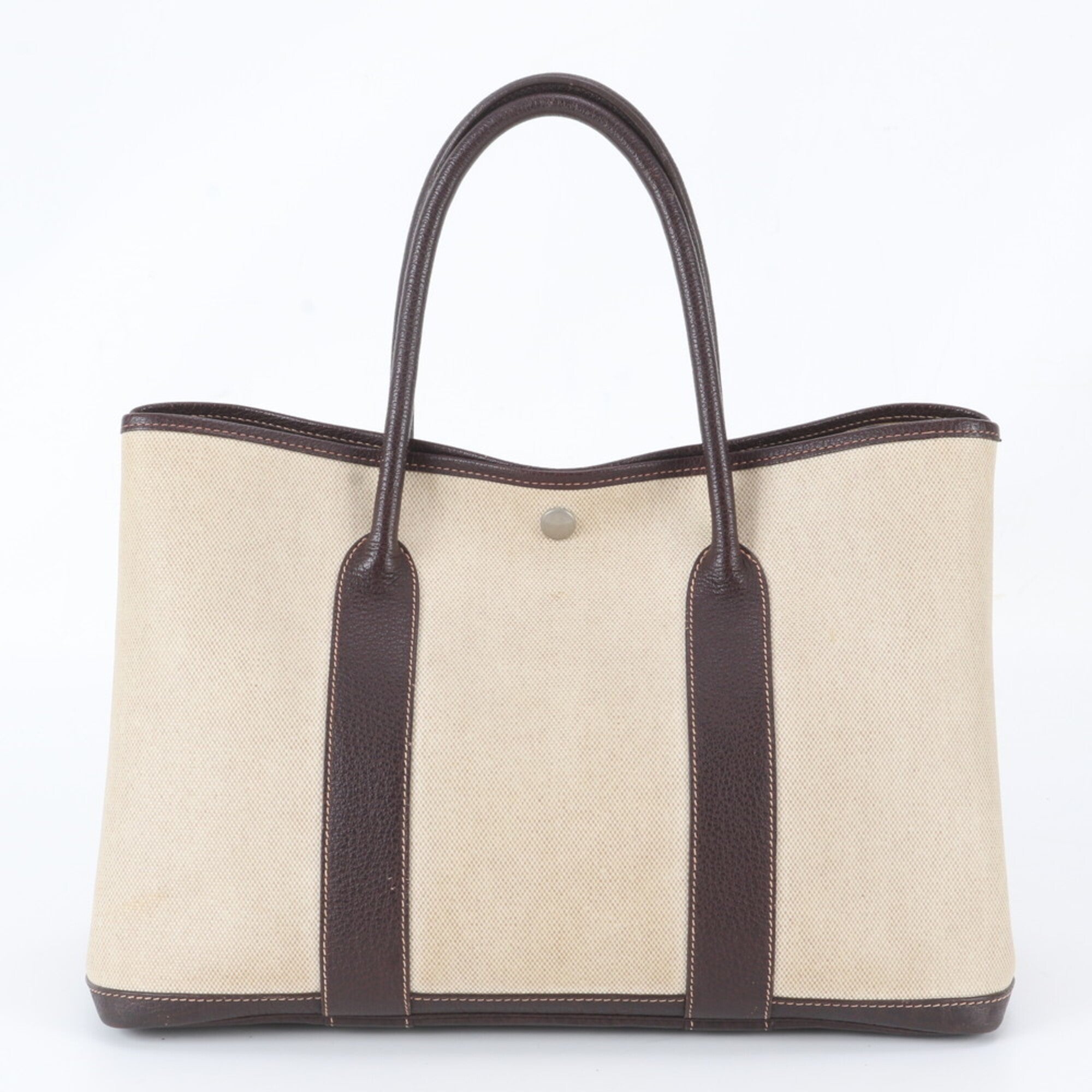Hermes Beige Brown Leather Canvas Shoulder Bag Tote Bag (Pre-Owned)
