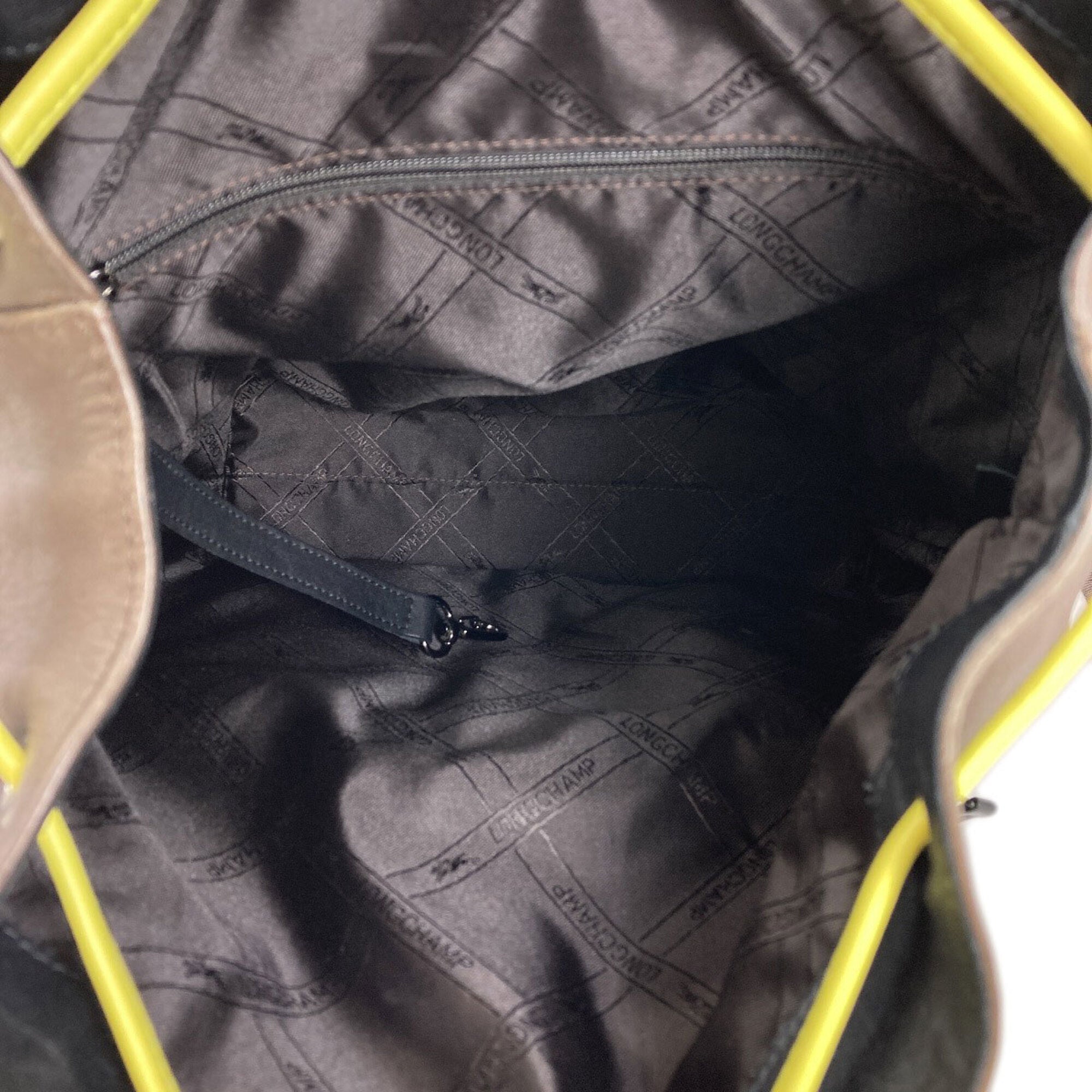 Longchamp Black Brown Yellow Leather Backpack (Pre-Owned)