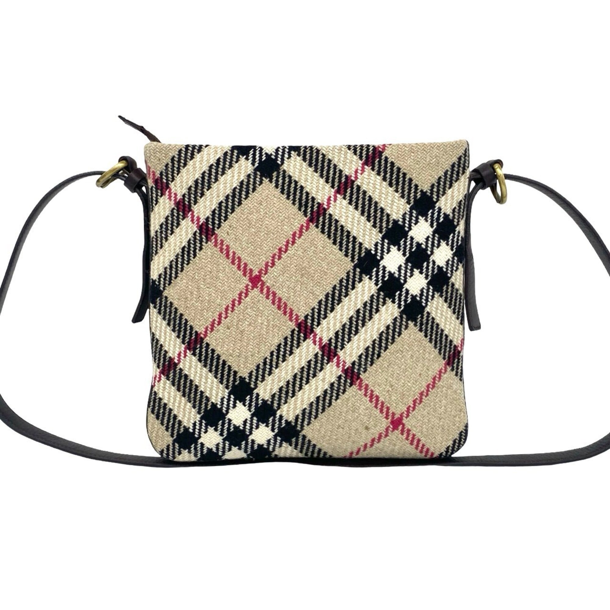 Burberry Beige Brown Leather Wool Pochette Shoulder Bag (Pre-Owned)