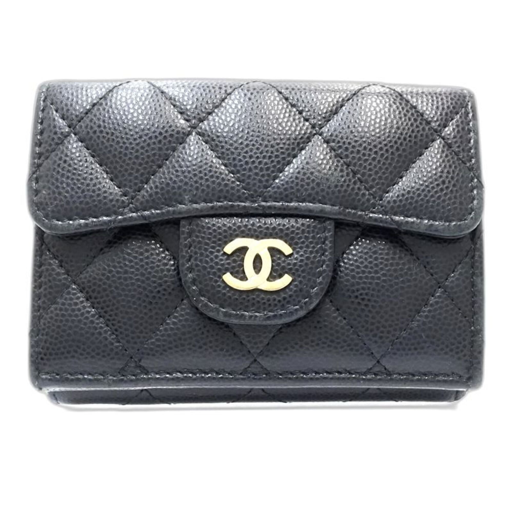 Chanel Black Grained Calfskin Wallet (Tri-Fold) (Pre-Owned)