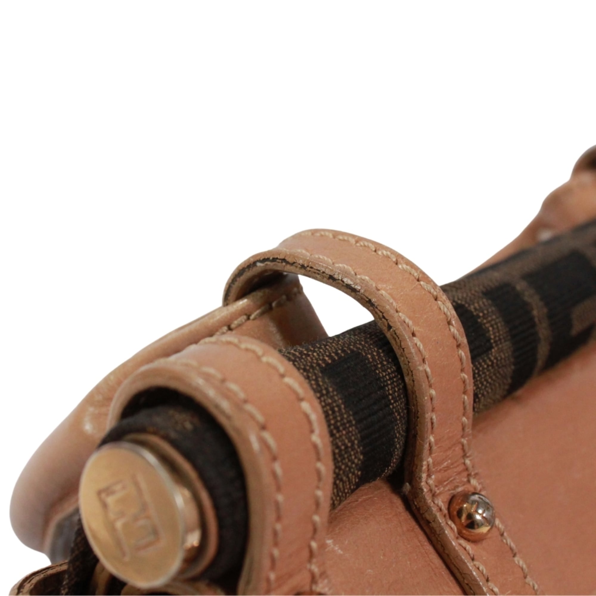 Fendi Beige Brown Canvas Leather Handbag (Pre-Owned)