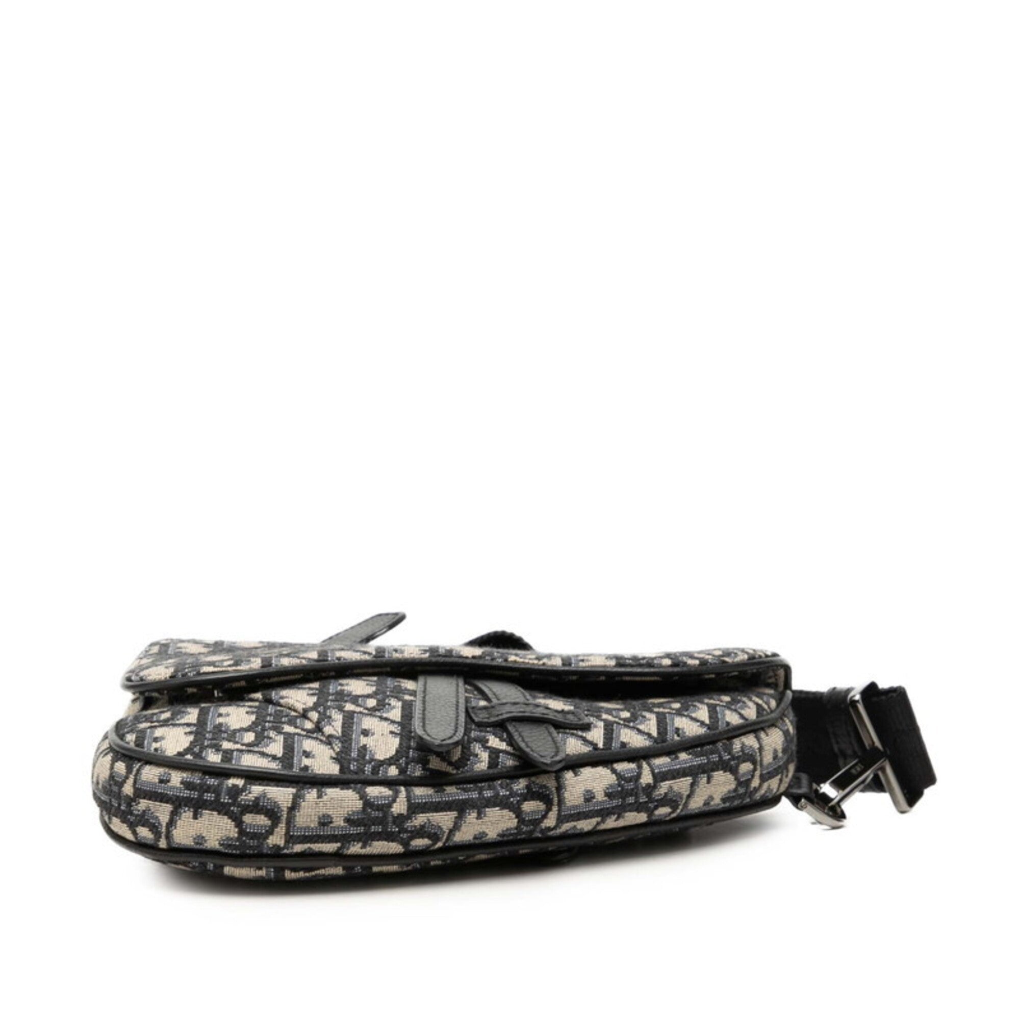 Christian Dior Beige Navy Black Canvas Leather Sling Bag (Pre-Owned)