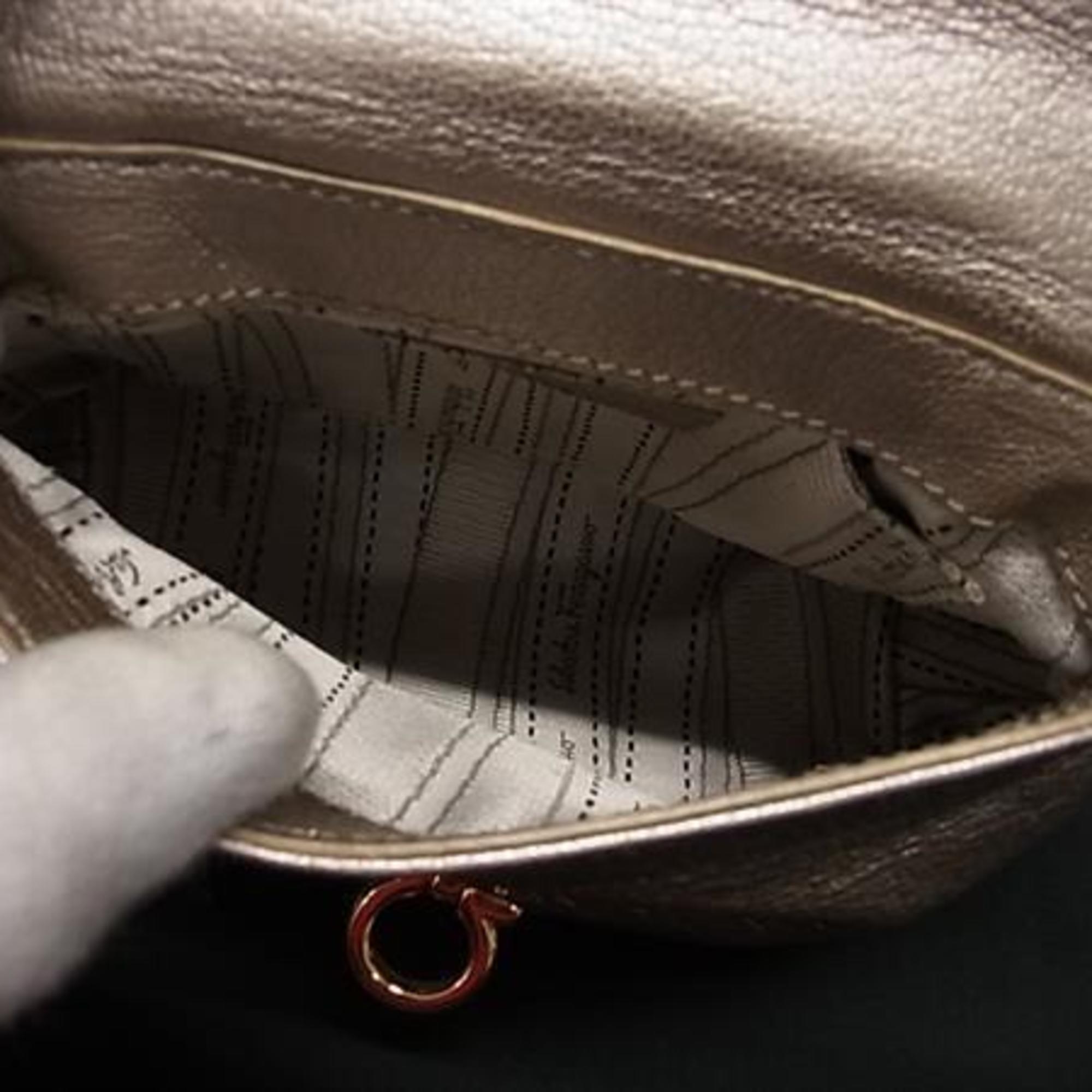 Salvatore Ferragamo Gancini Metallic Pink Beige Leather Handbag Shoulder Bag Tote Bag (Pre-Owned)
