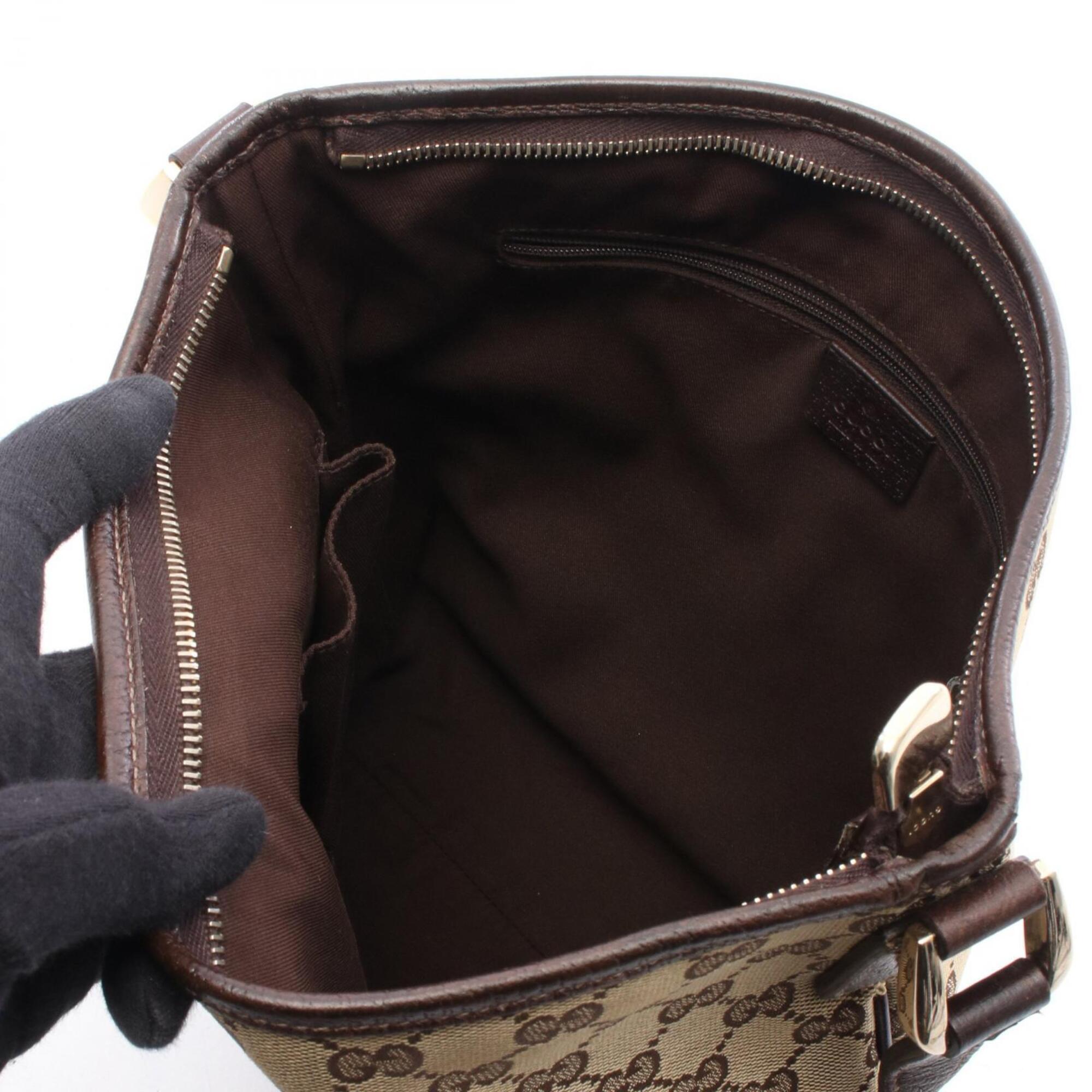 Gucci Beige Brown Gg Canvas Leather Handbag Shoulder Bag (Pre-Owned)