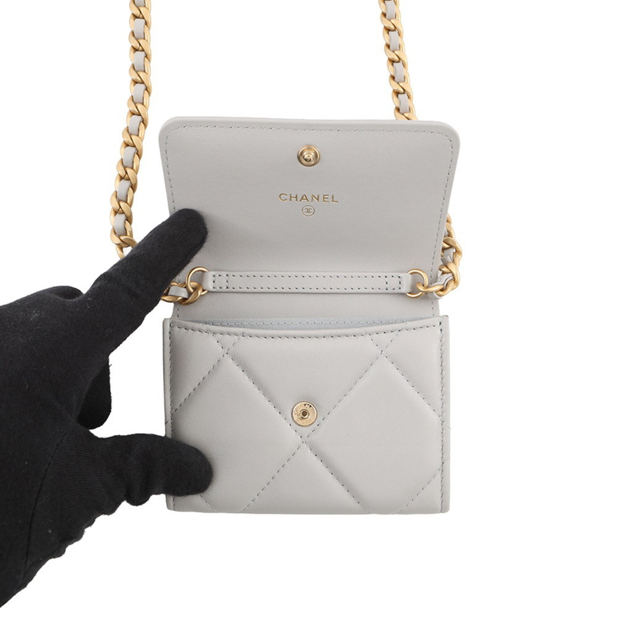 Chanel Gray Leather Chain/Shoulder Wallet (Pre-Owned)