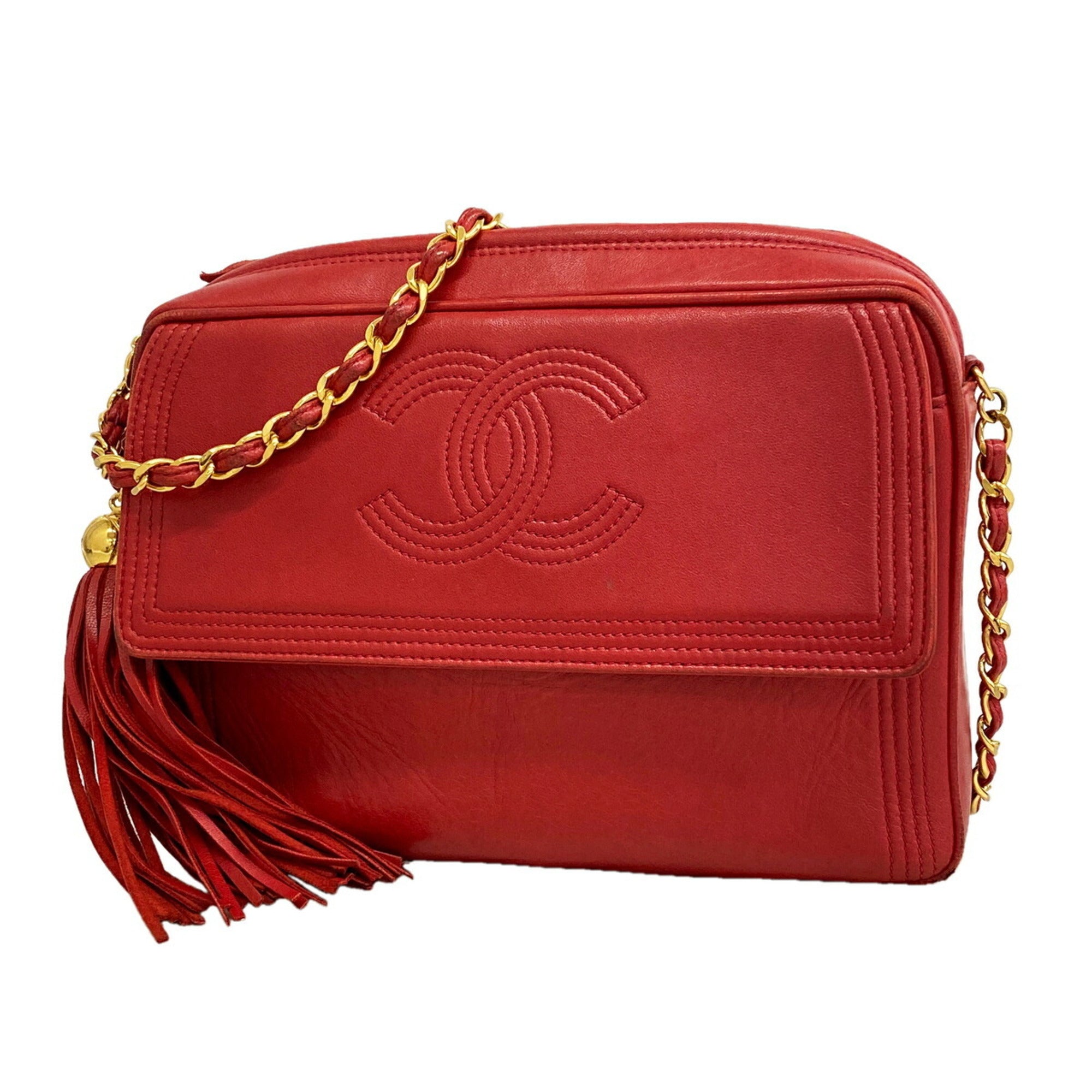 Chanel Red Color Leather Shoulder Bag (Pre-Owned)