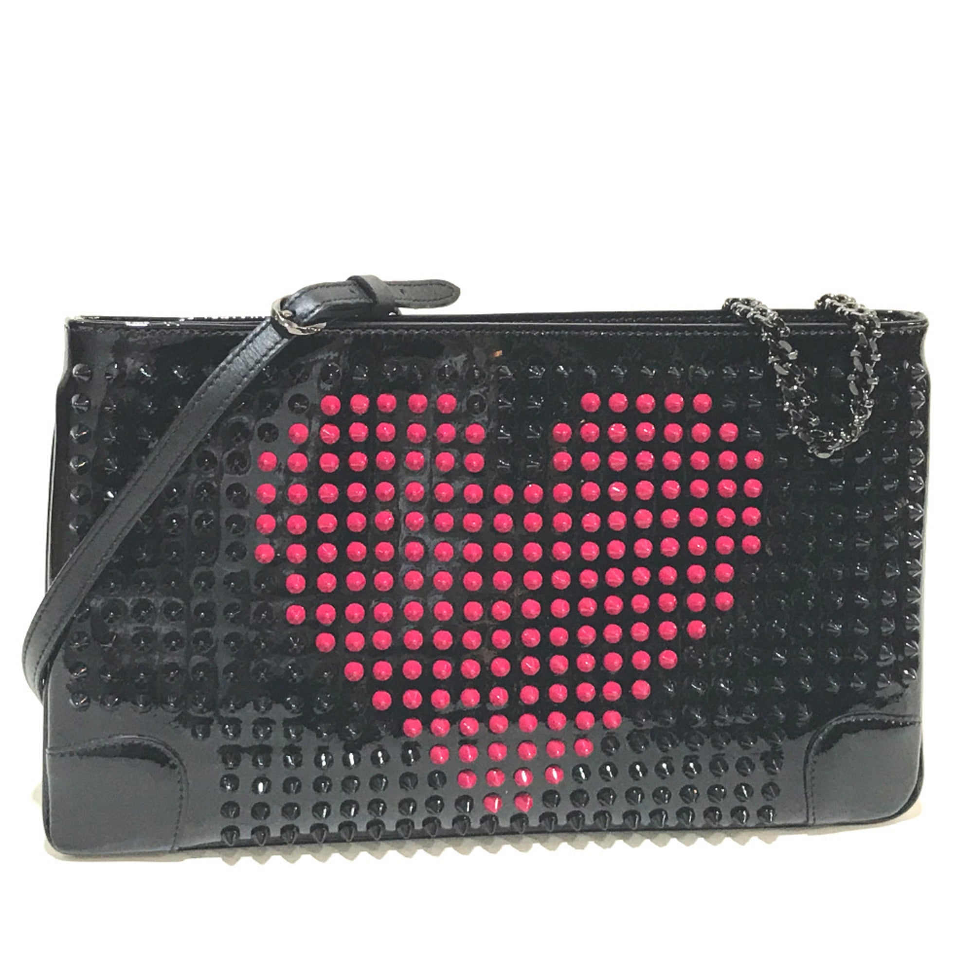Christian Louboutin Black Patent Leather Clutch Bag Shoulder Bag (Pre-Owned)