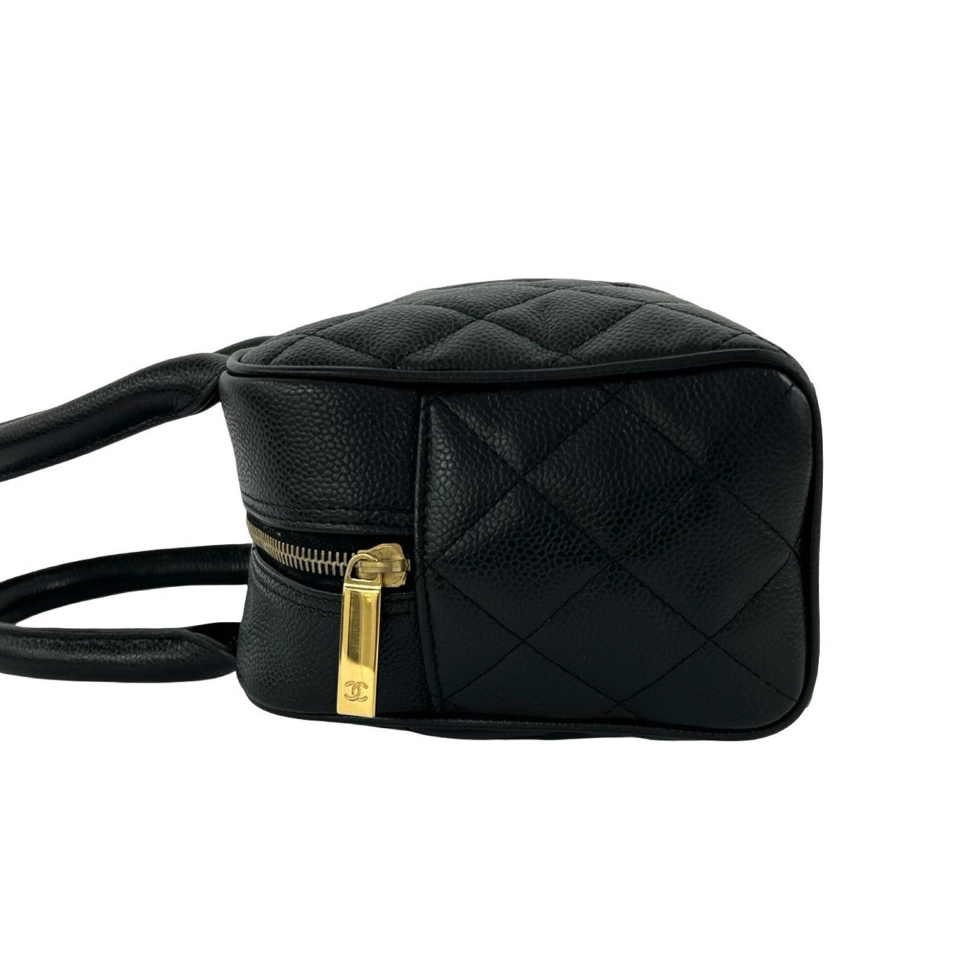 Chanel Black Grained Calfskin Boston Bag Handbag (Pre-Owned)