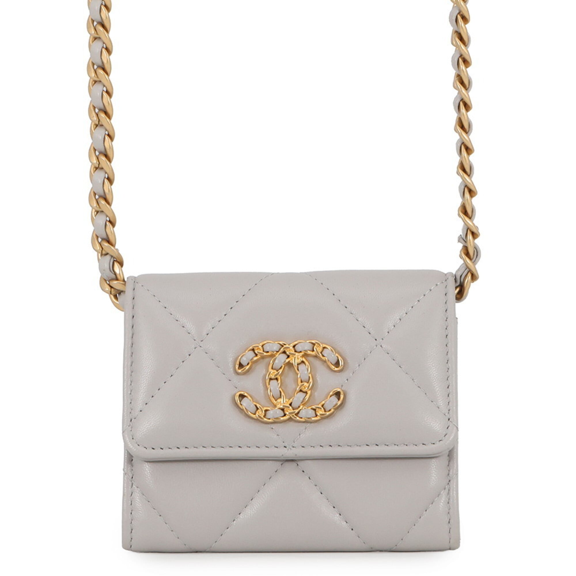 Chanel Gray Leather Chain/Shoulder Wallet (Pre-Owned)