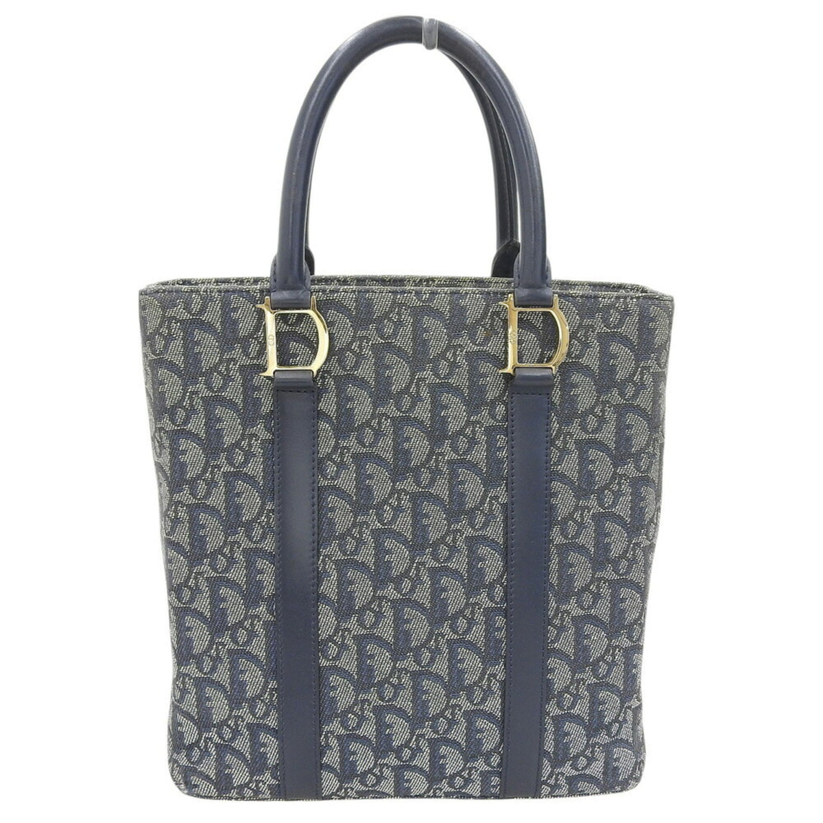 Christian Dior Trotter Navy Trotter Leather Canvas Handbag Tote Bag (Pre-Owned)