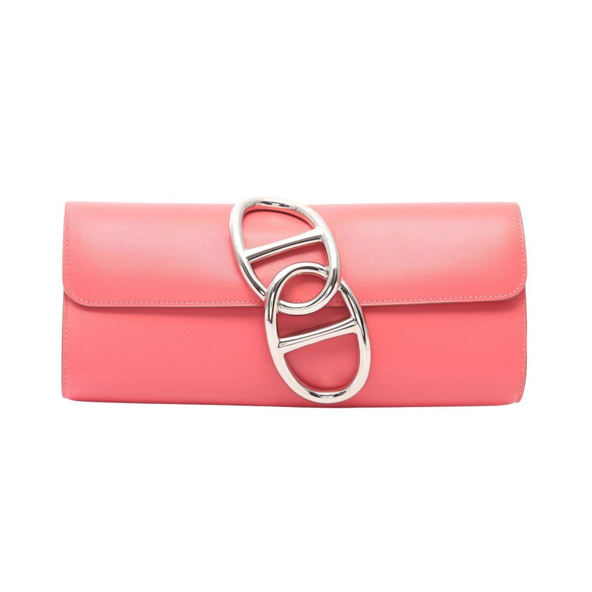 Hermes Pink Tadelakt Leather Clutch Bag Handbag (Pre-Owned)