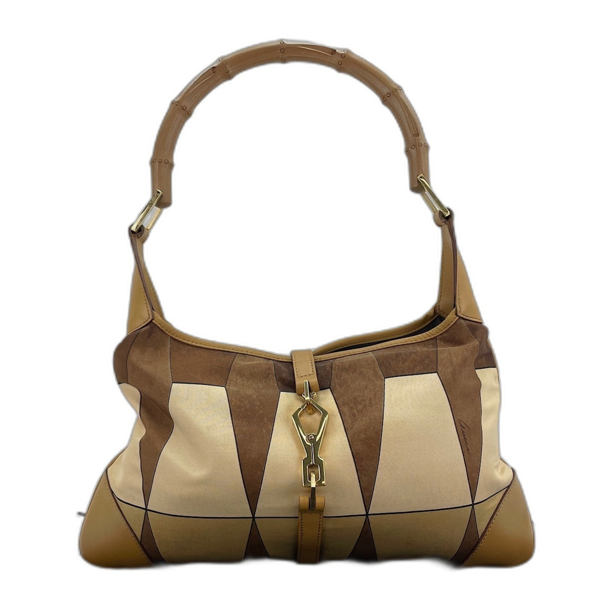 Gucci Beige Bamboo Nylon Shoulder Bag (Pre-Owned)