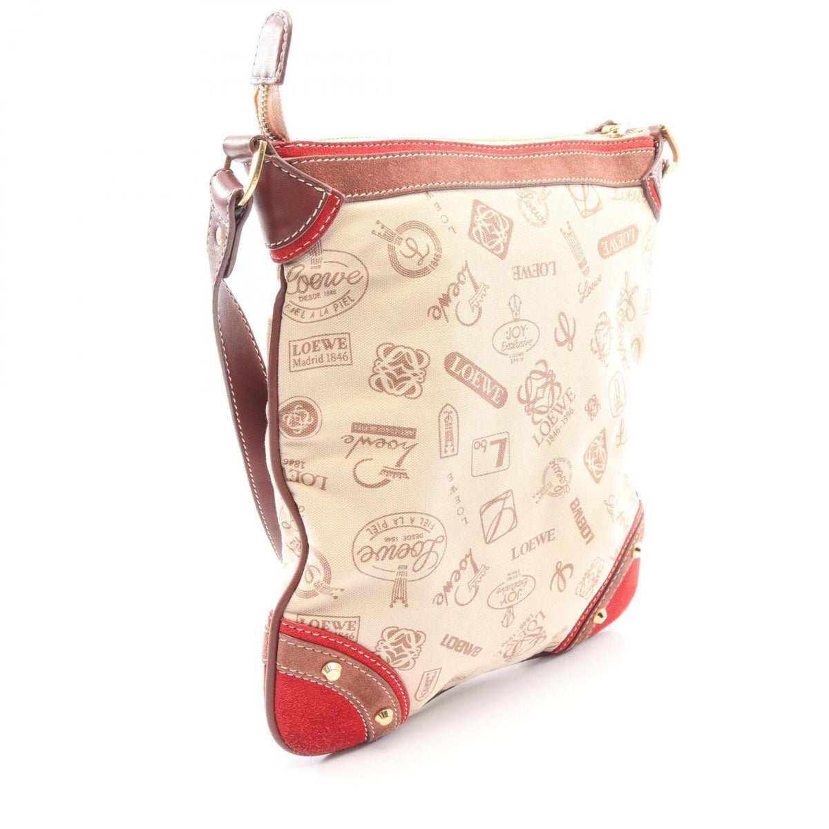 Loewe Beige Brown Red Color Canvas Suede Leather Handbag Shoulder Bag (Pre-Owned)