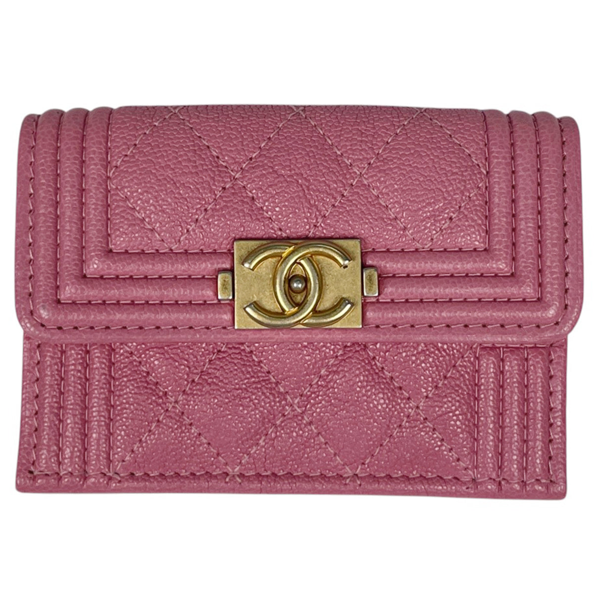 Chanel Boy Chanel Pink Grained Calfskin Wallet (Tri-Fold) (Pre-Owned)