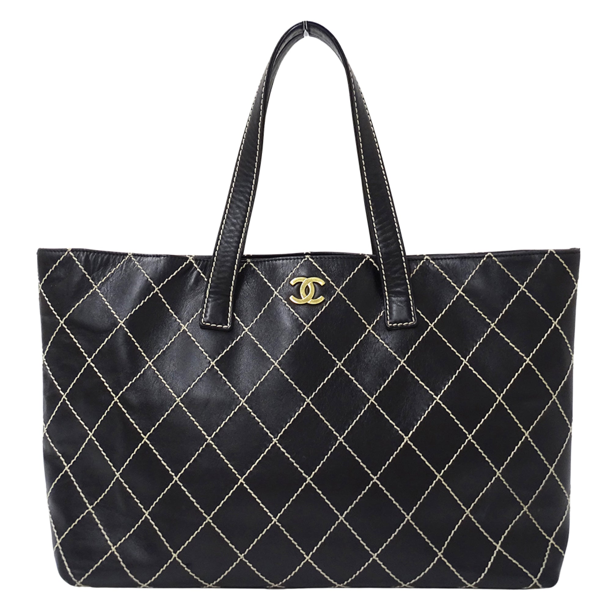 Chanel Wild Stitch Black Leather Handbag Tote Bag (Pre-Owned)