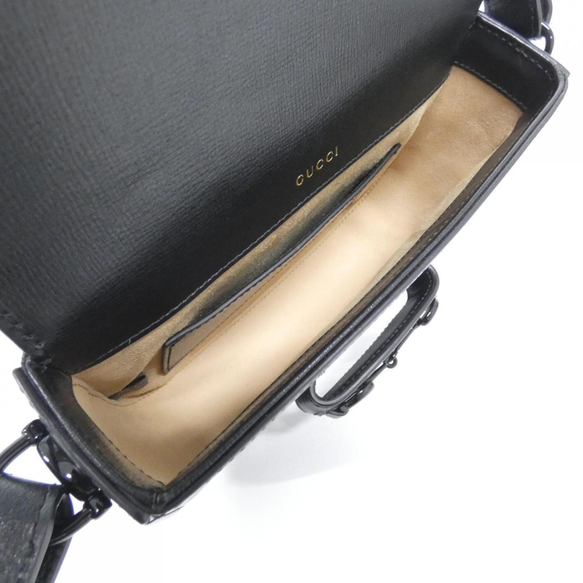 Gucci Horsebit Black Leather Shoulder Bag (Pre-Owned)