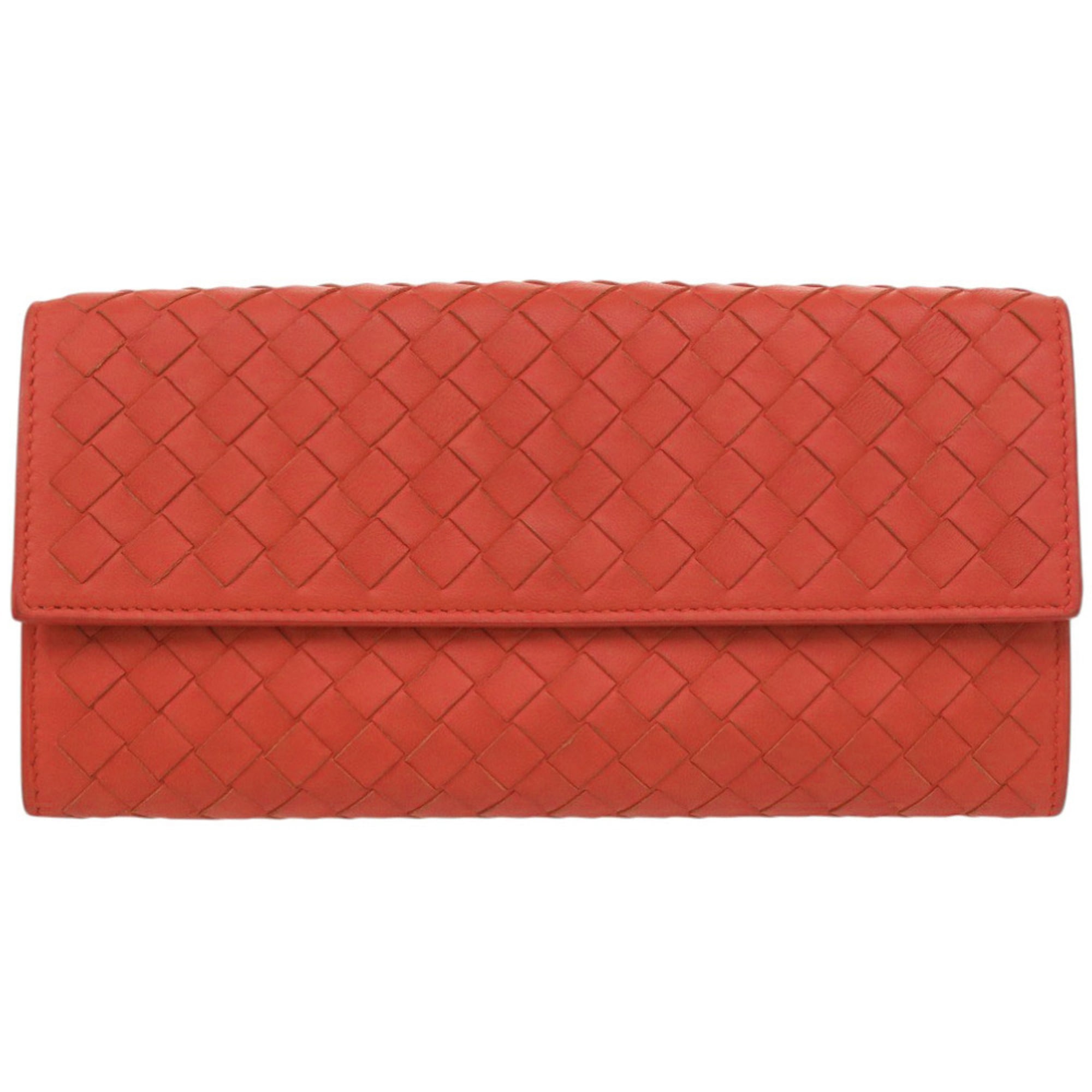 Bottega Veneta Red Color Intrecciato Long Wallet (Bi-Fold) (Pre-Owned)