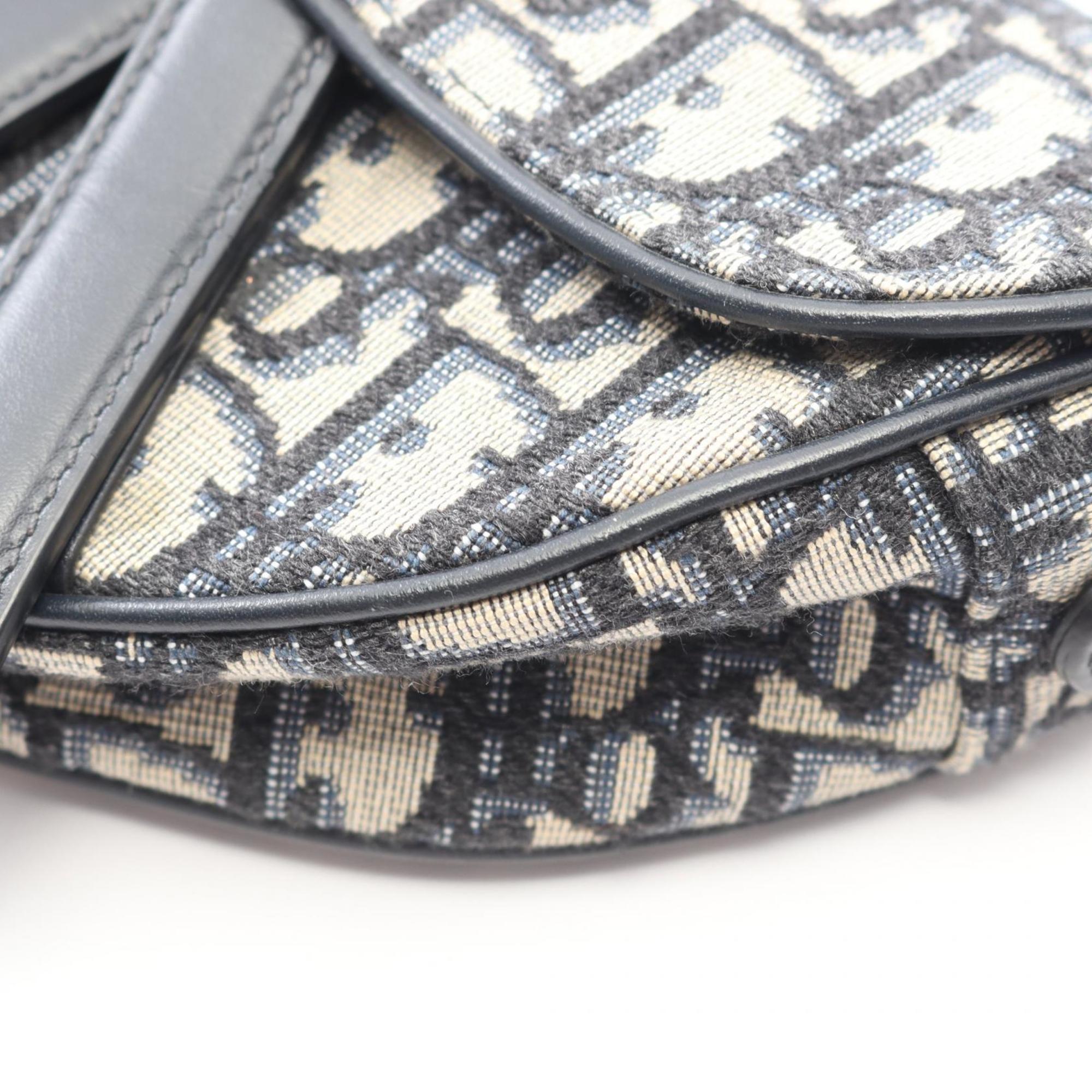 Christian Dior Ivory Navy Canvas Leather Handbag Saddle Bag (Pre-Owned)