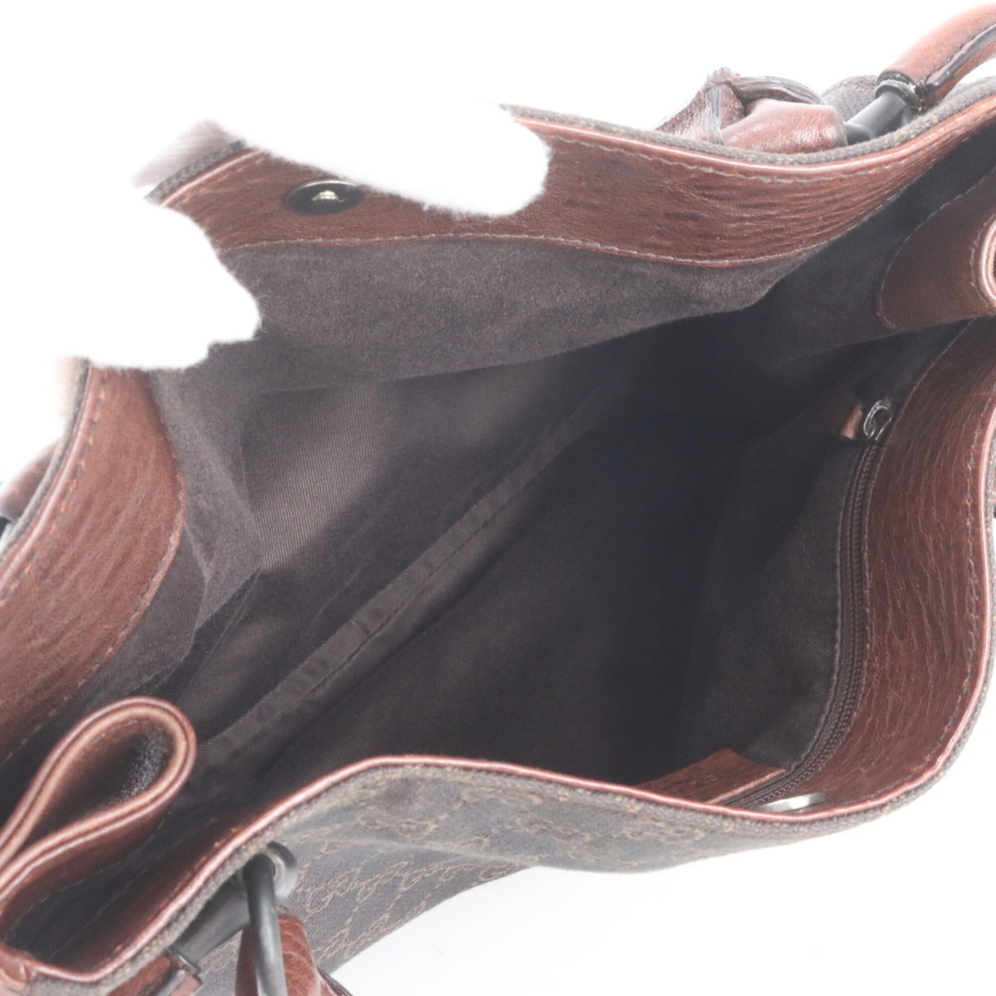 Gucci Brown Leather Canvas Handbag Tote Bag (Pre-Owned)