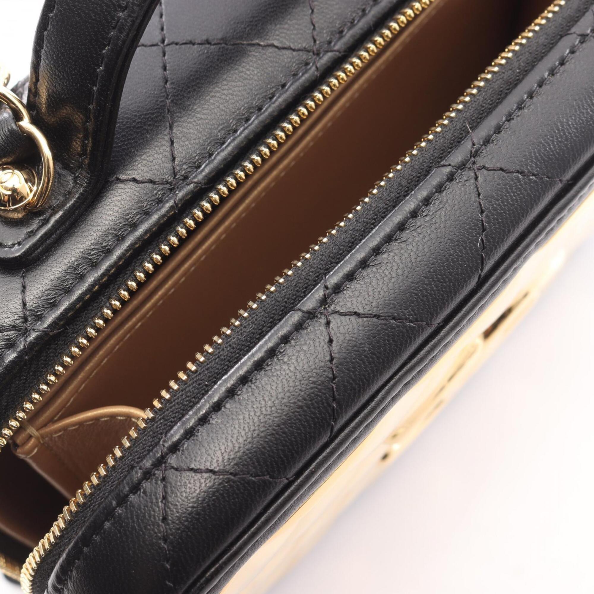 Chanel Black Gold Leather Handbag Shoulder Bag Vanity Bag (Pre-Owned)