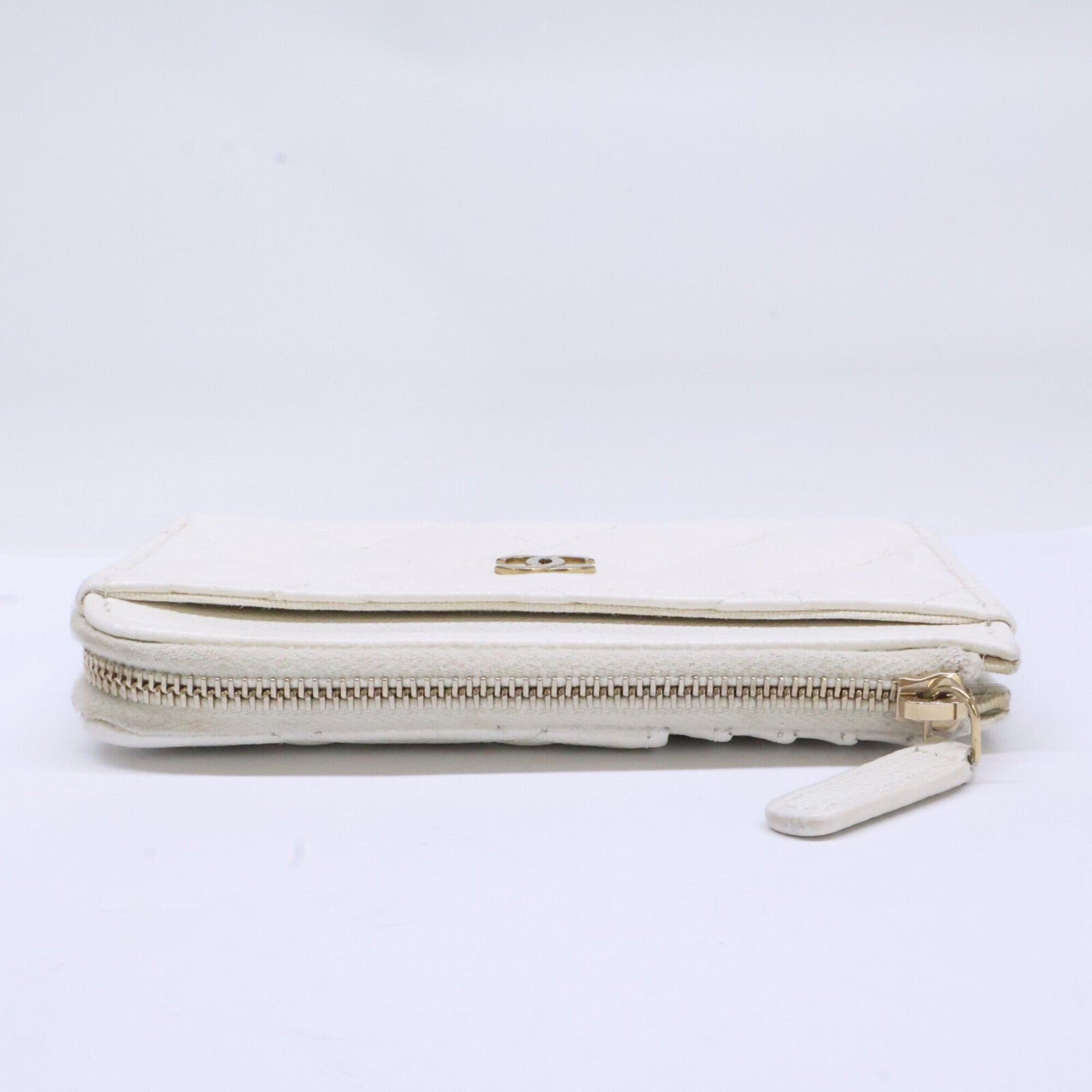 Chanel Gold White Grained Calfskin Coin Purse/Coin Case (Pre-Owned)