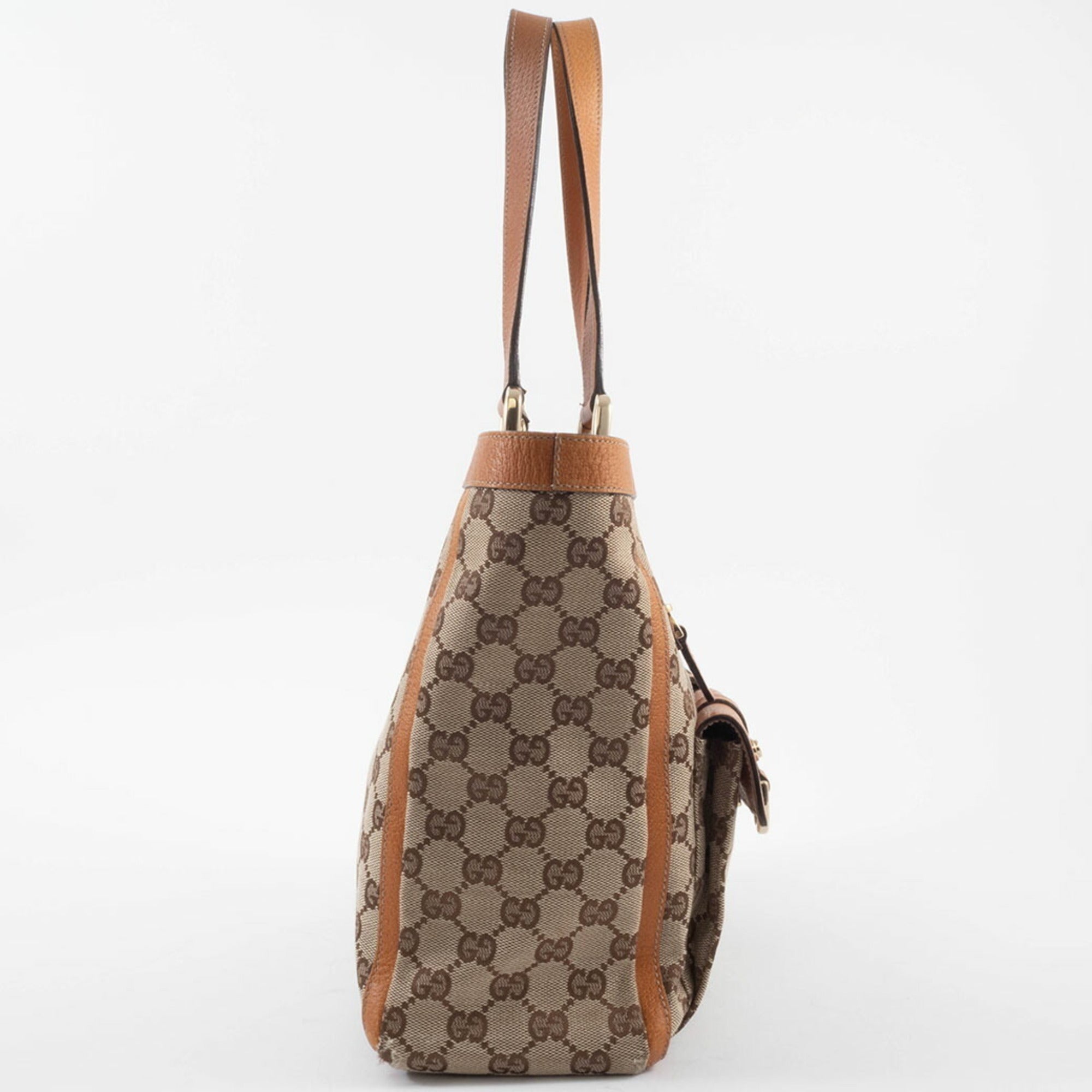 Gucci Abbey Beige Brown Gg Canvas Leather Tote Bag (Pre-Owned)