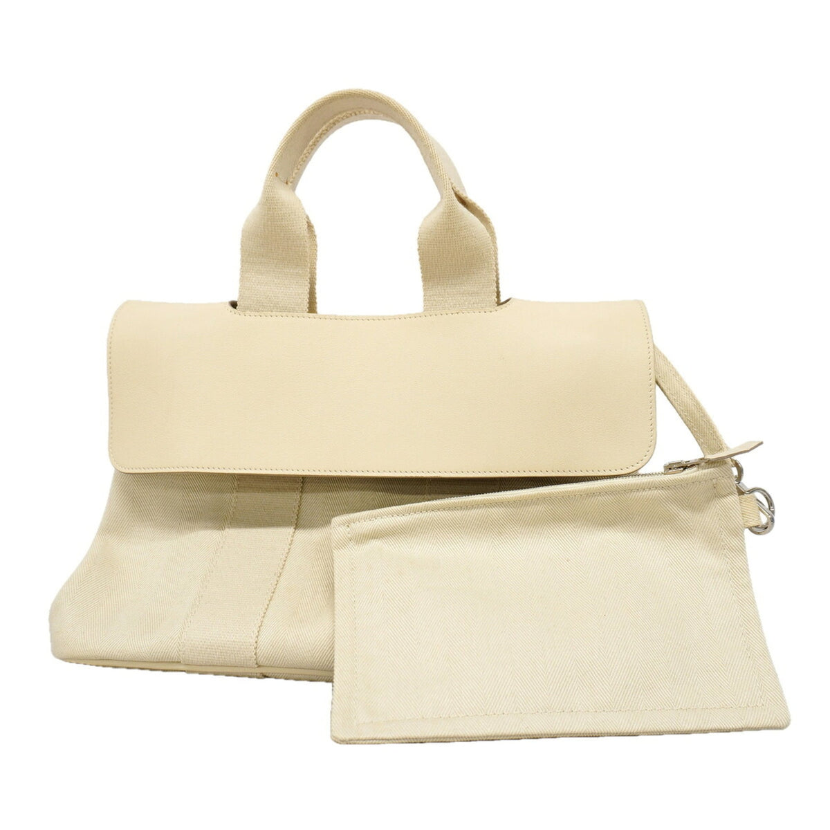 Hermes Ivory Toile Chevron Tote Bag (Pre-Owned)