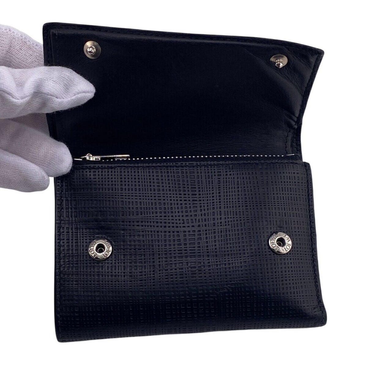 Loewe Linen Black Leather Wallet (Tri-Fold) (Pre-Owned)