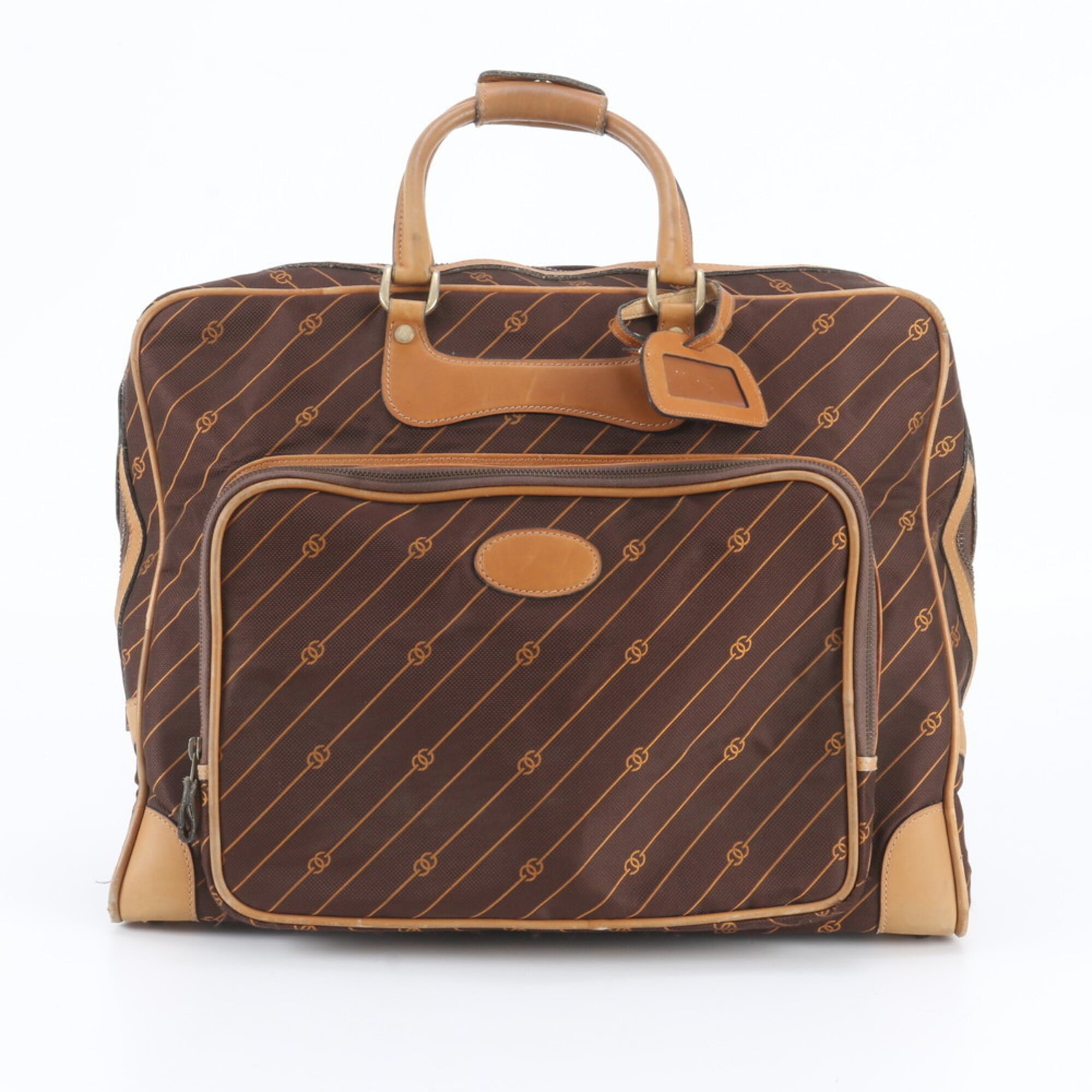 Gucci Brown Leather Canvas Boston Bag Tote Bag (Pre-Owned)