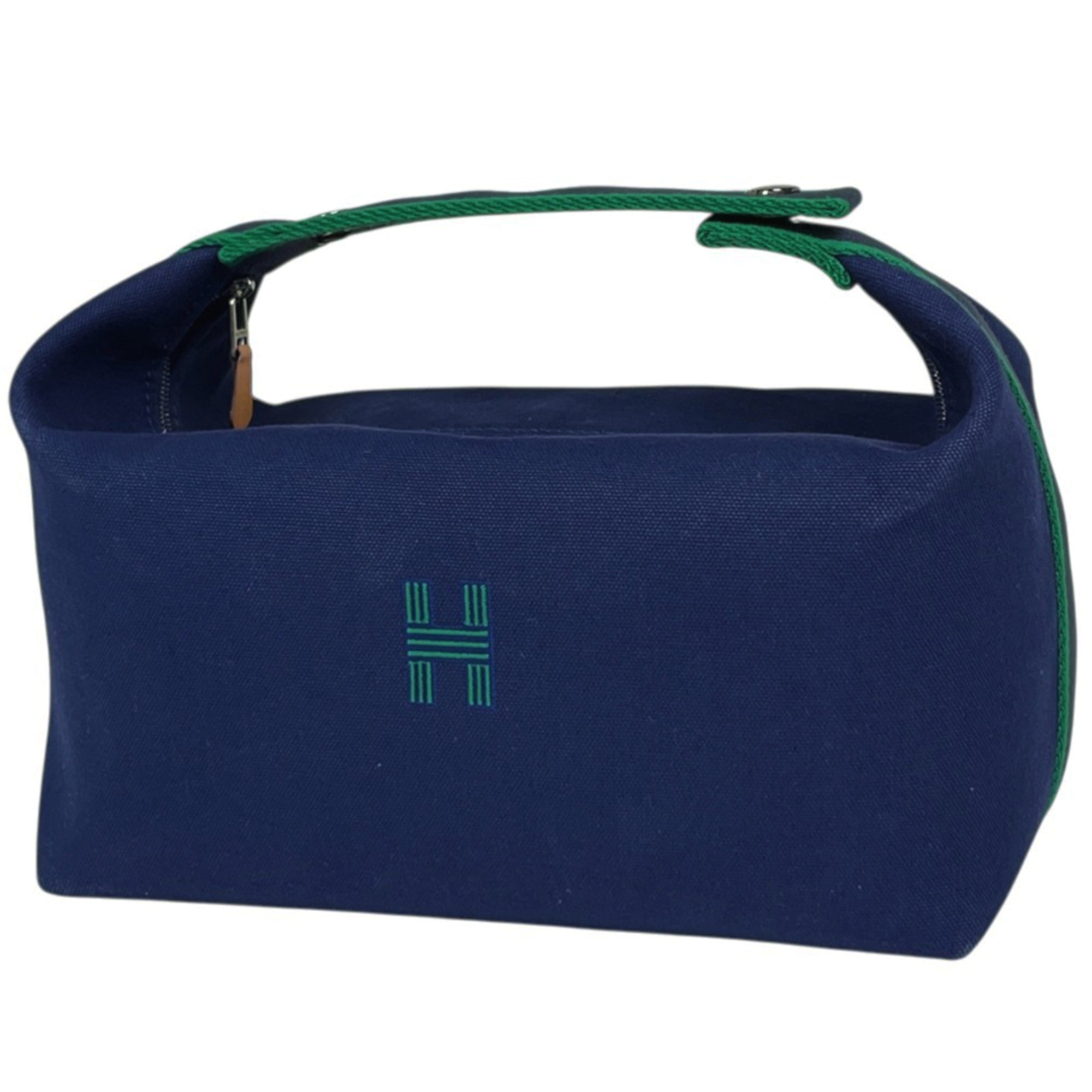 Hermes Black Green Navy Toile H Handbag (Pre-Owned)
