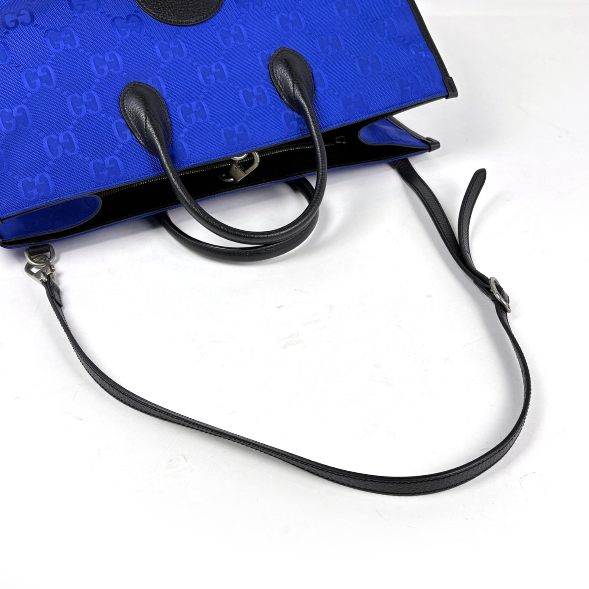 Gucci Black Blue Nylon Leather Tote Bag (Pre-Owned)